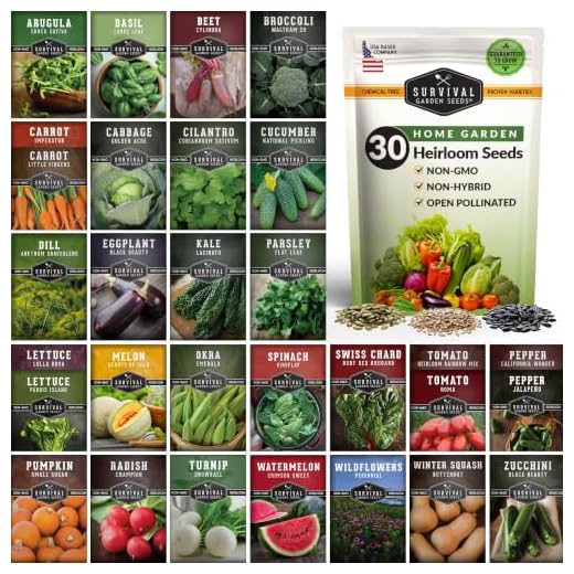 Survival Garden Seeds Home Garden Vegetable, Fruit & Herb Seed Bank Kit - 30 Pack - 18,500+ Non-GMO Heirloom Seeds Per Seed Vault - Grow Your Own Survival Food - Essential Emergency Preparedness Gear