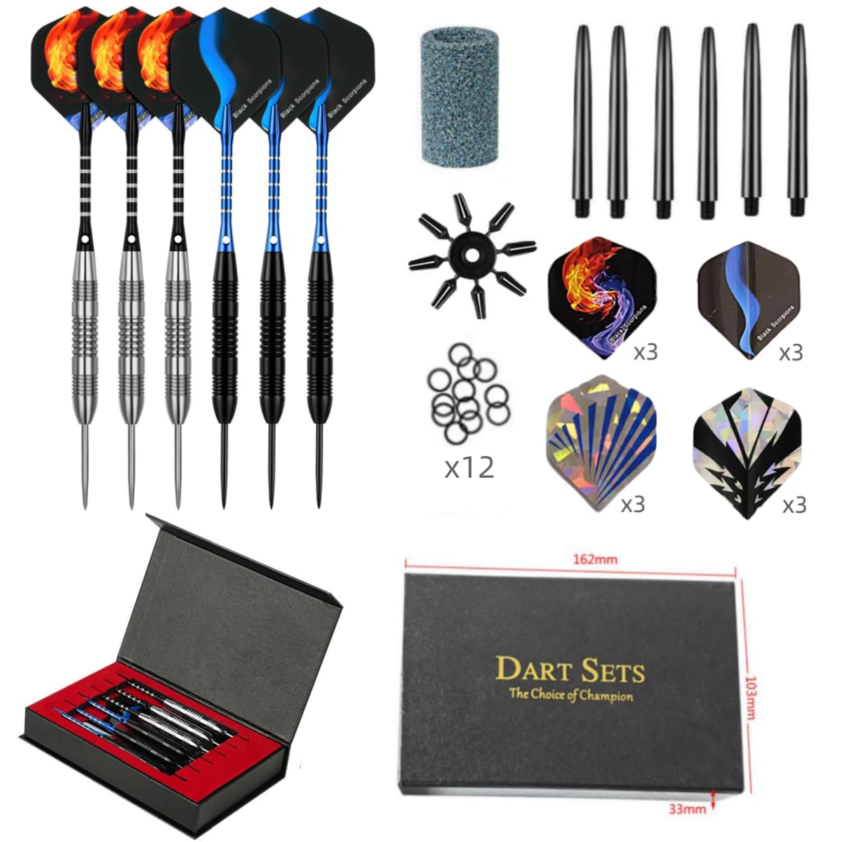 HRLORK 6 Packs Darts Set Professional Darts Set Steel Tip Darts Aluminum Shafts Darts Stems and Flights with 6 Black Spare Plastic Shafts and Darts Case-23g Darts - Image 2