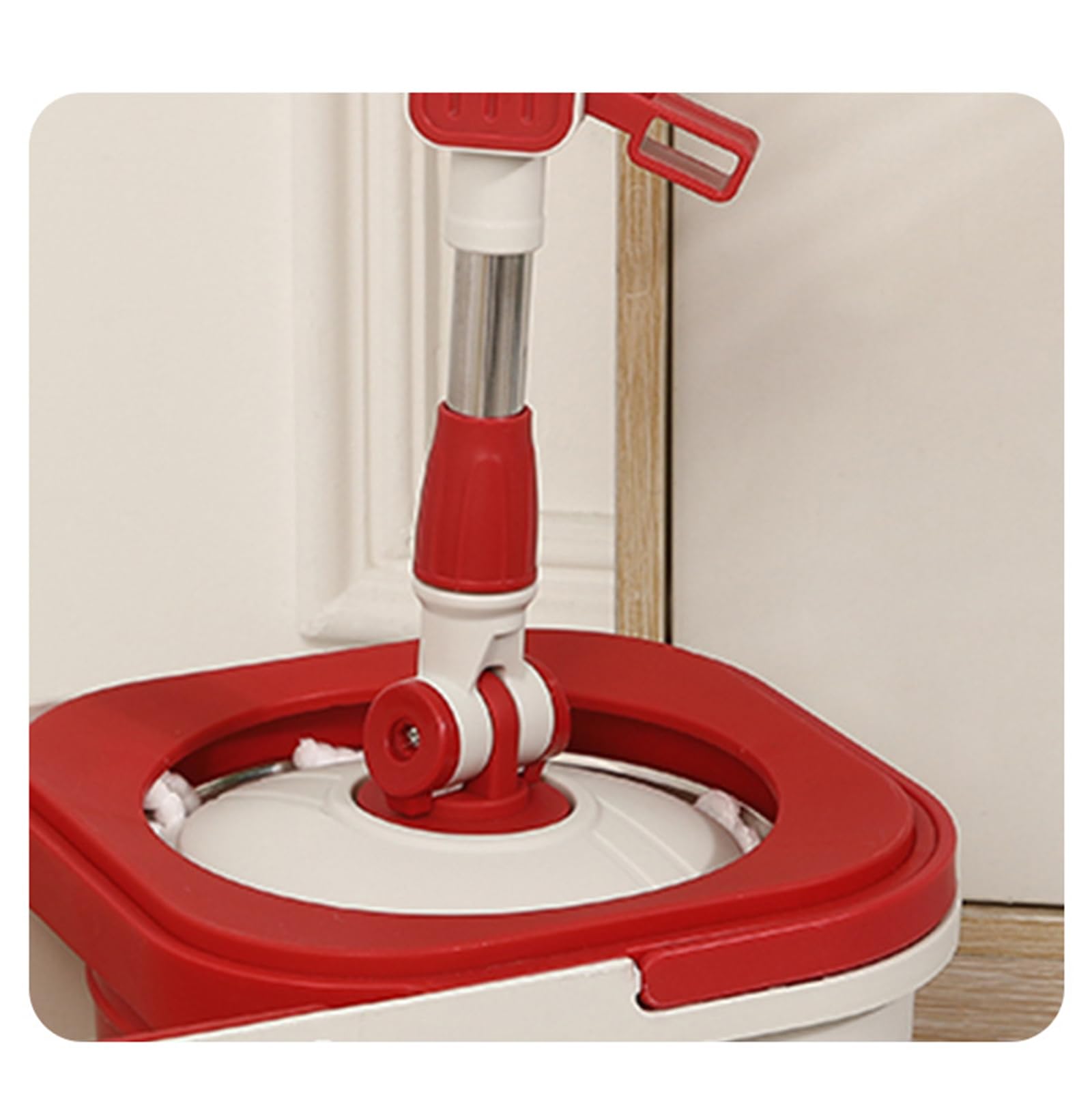 Juego de fregona giratoria y cubo de acero inoxidable de doble accionamiento, kit de limpieza de suelo manos libres con paño de trapeador de varilla de tracción, resistente al óxido, sistema de
