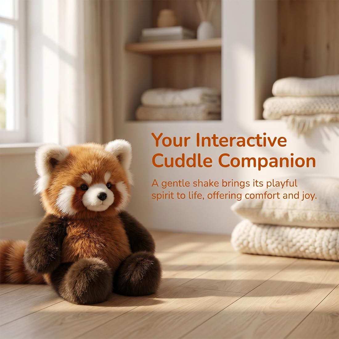 Laufendes Kuscheltier Roter Panda 55cm - Interaktives Moomoo Plüschtier, Running Plushies für Stressabbau, Süßes Panda Kuscheltier als Geschenk für Kinder und Erwachsene (1pc)