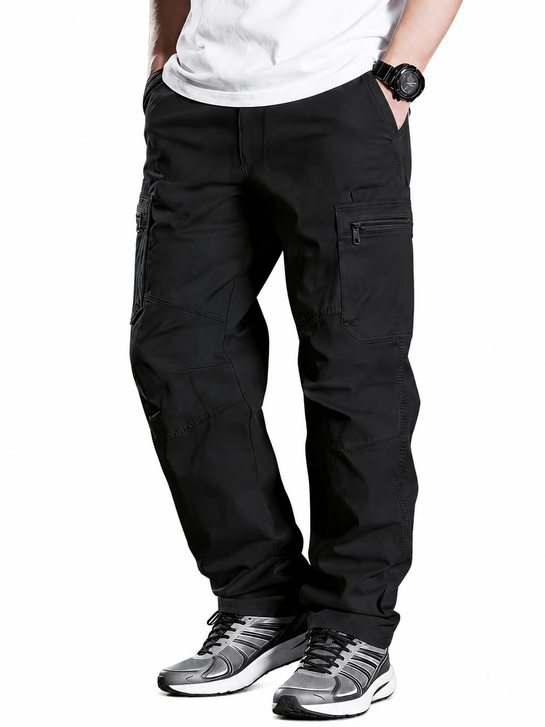 JV CLOTH Men's Pure Cotton Cargo Pants | Regular Fit Multi-Pocket Utility Trousers for Men | Solid Cargo Bottom Wear with Zip Pockets | Comfortable Casual Outdoor Wear