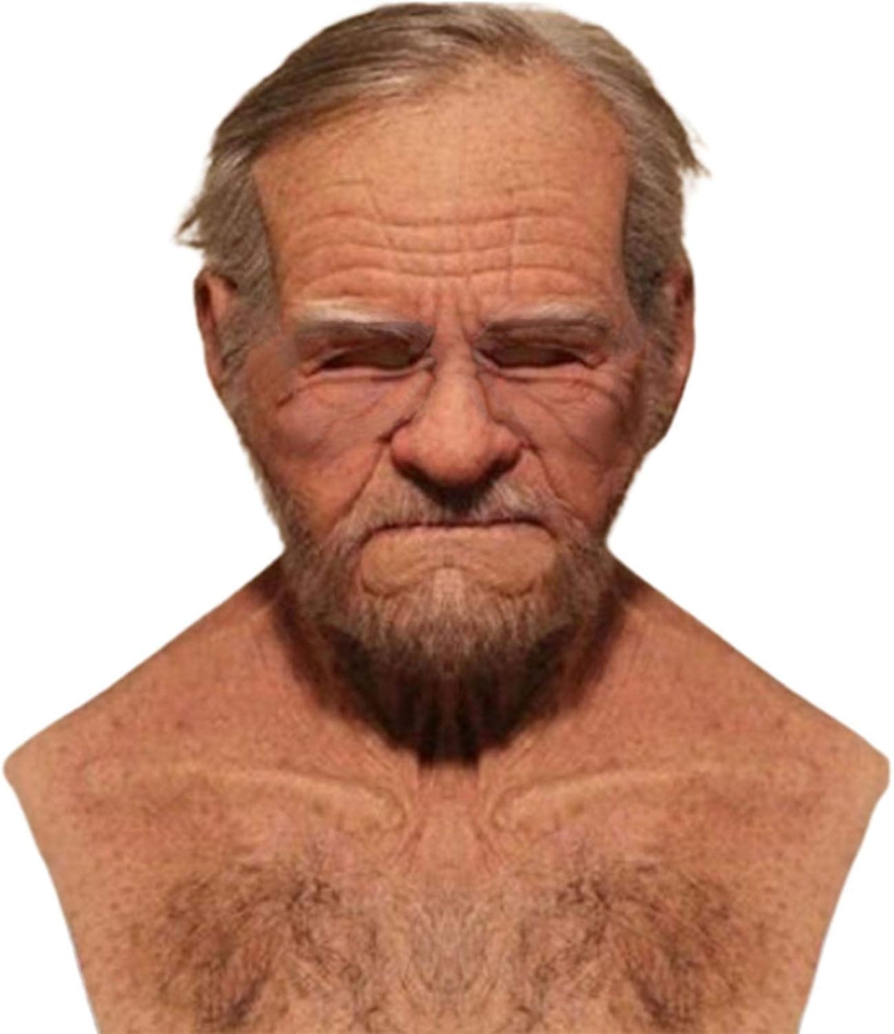whiteswan Realistic Old Man Face,Old Man Mask And Hair, Mens,Halloween