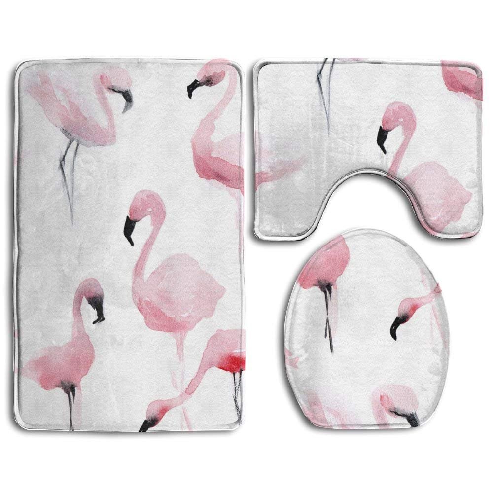 Baby Bath Mat, 3 Piece Bathroom Rug Set Watercolor Flamingo Nonslip Flannel Shower Mat Mildew Proof U-shaped Toilet Cover Rugs For Men Women Kids, Bathroom Rugs, Bathroom Accessories