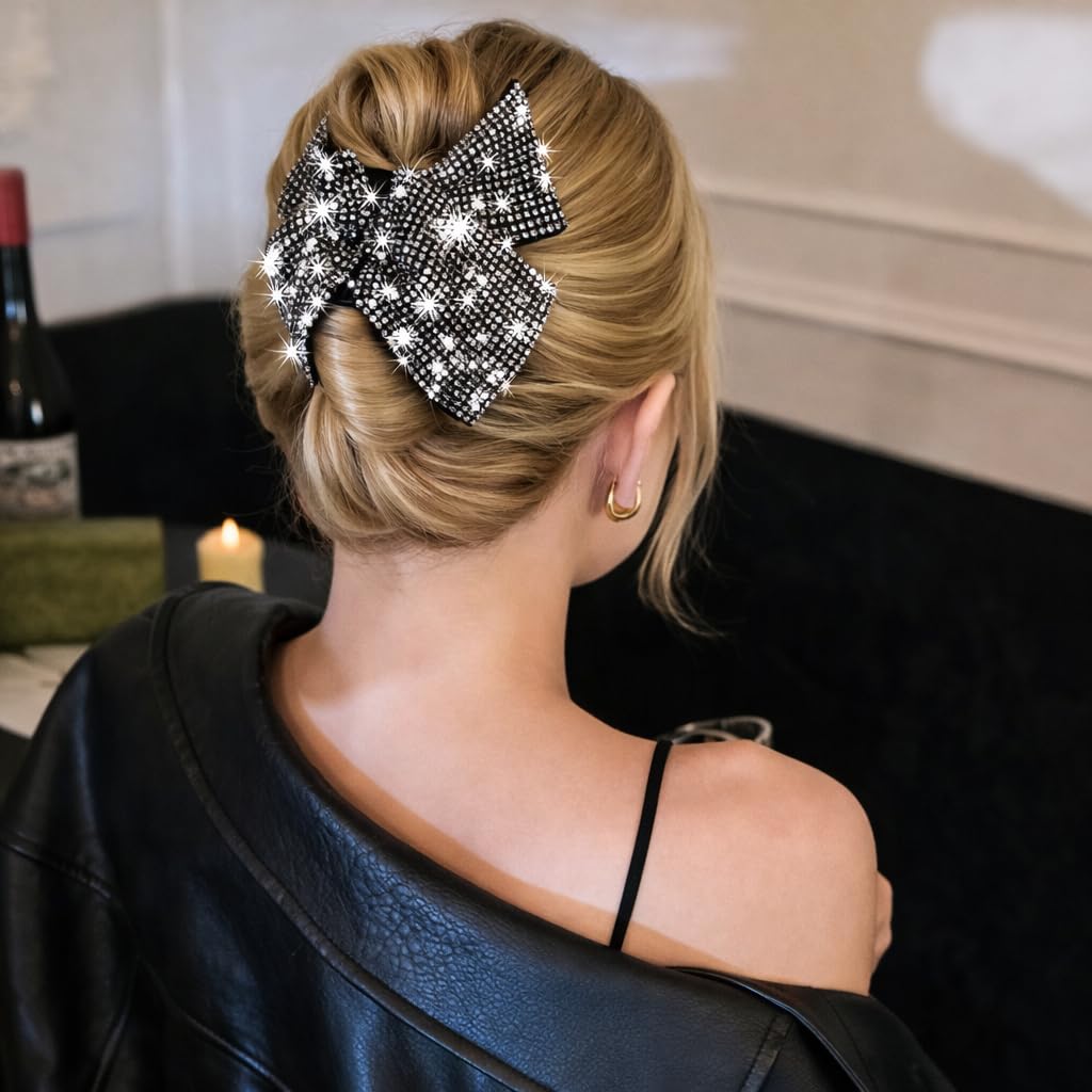 Sparkly Rhinestone Bow Hair Claw Clip for Women, Elegant Crystal Hair Barrette for Women, Glam Updo Accessory for Party & Wedding, Chic Statement Piece, Gift Idea image 4