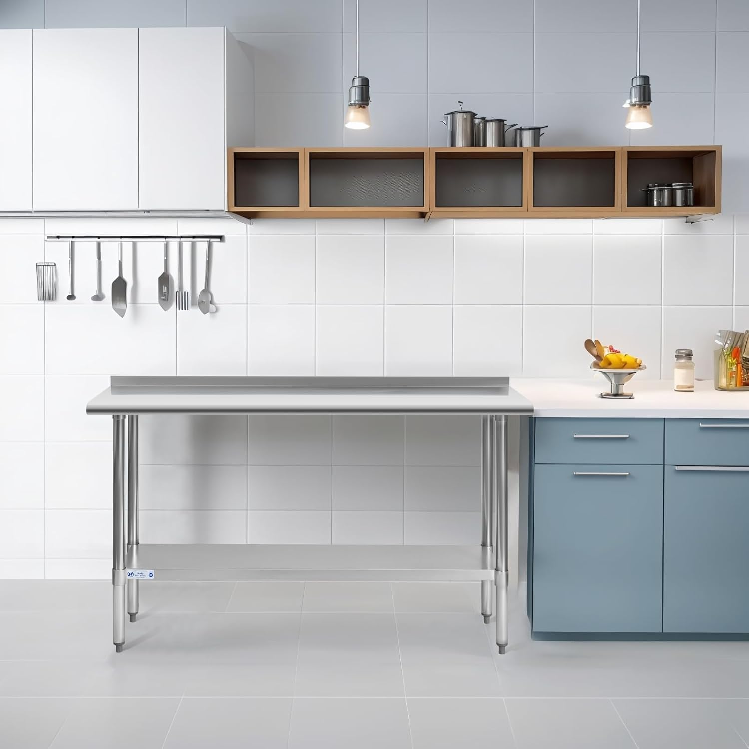 Hally - Mesa de acero inoxidable para preparación y trabajo, 14 x 72 pulgadas, mesa comercial NSF resistente con estante inferior y protector contra salpicaduras para restaurante, hogar y hotel