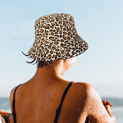 Unisex Bucket Hat Leopard Print Print Double-Side-Wear Reversible Black Sun Hat For Women Men, Packable Fisherman Hat For Teen, Summer Vacation Travel Beach Outdoor Wide Brim Cap #TOP3