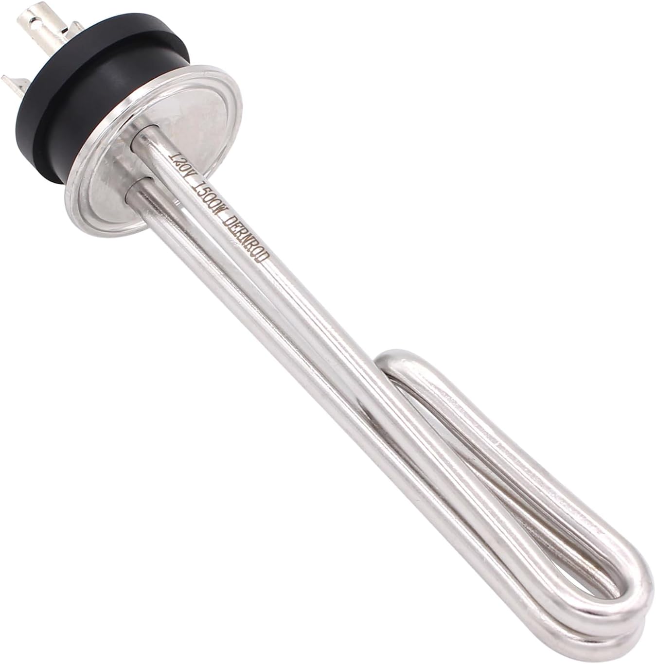 DERNORD 120V 1500W Tri-clamp Foldback Heating Element Stainless Steel Immersion Water Heater with 3-Wire Electrical Locking Plug (1.5 Inch Tri clamp)
