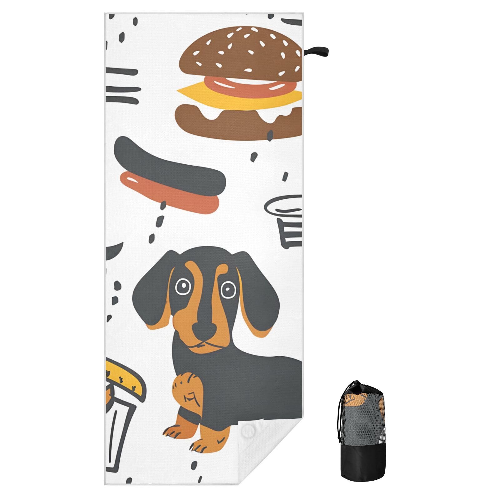 Toallas de playa grandes con bolsas de malla para adultos, bonita y simple toalla de baño de perro salchicha con cierre magnético, toalla absorbente de secado rápido para piscina, camping y