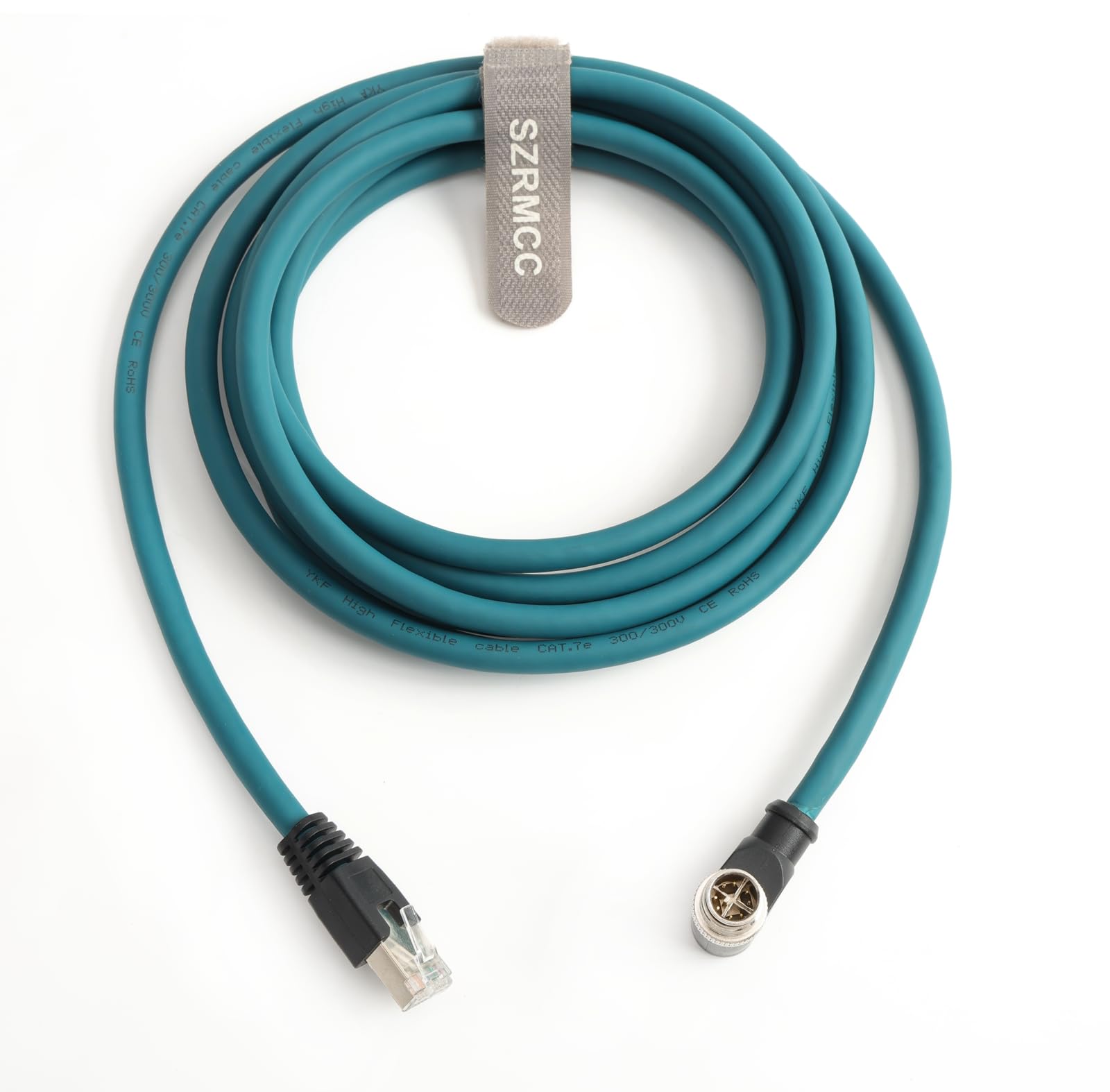 SZRMCC Cable Ethernet M12 de 8 pines codificado en X macho en ángulo recto a RJ45, Cat7e Gigabit blindado, impermeable, cable de red para sensores de visión de cámara industrial Basler GigE Cognex