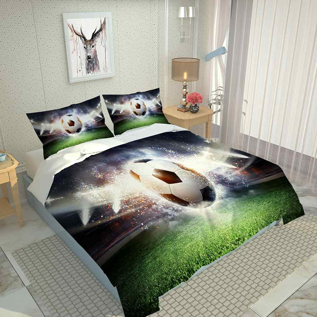 Amazon｜QZDUCN 羽毛掛け布団カバー 3点セット3D サッカー場 寝具