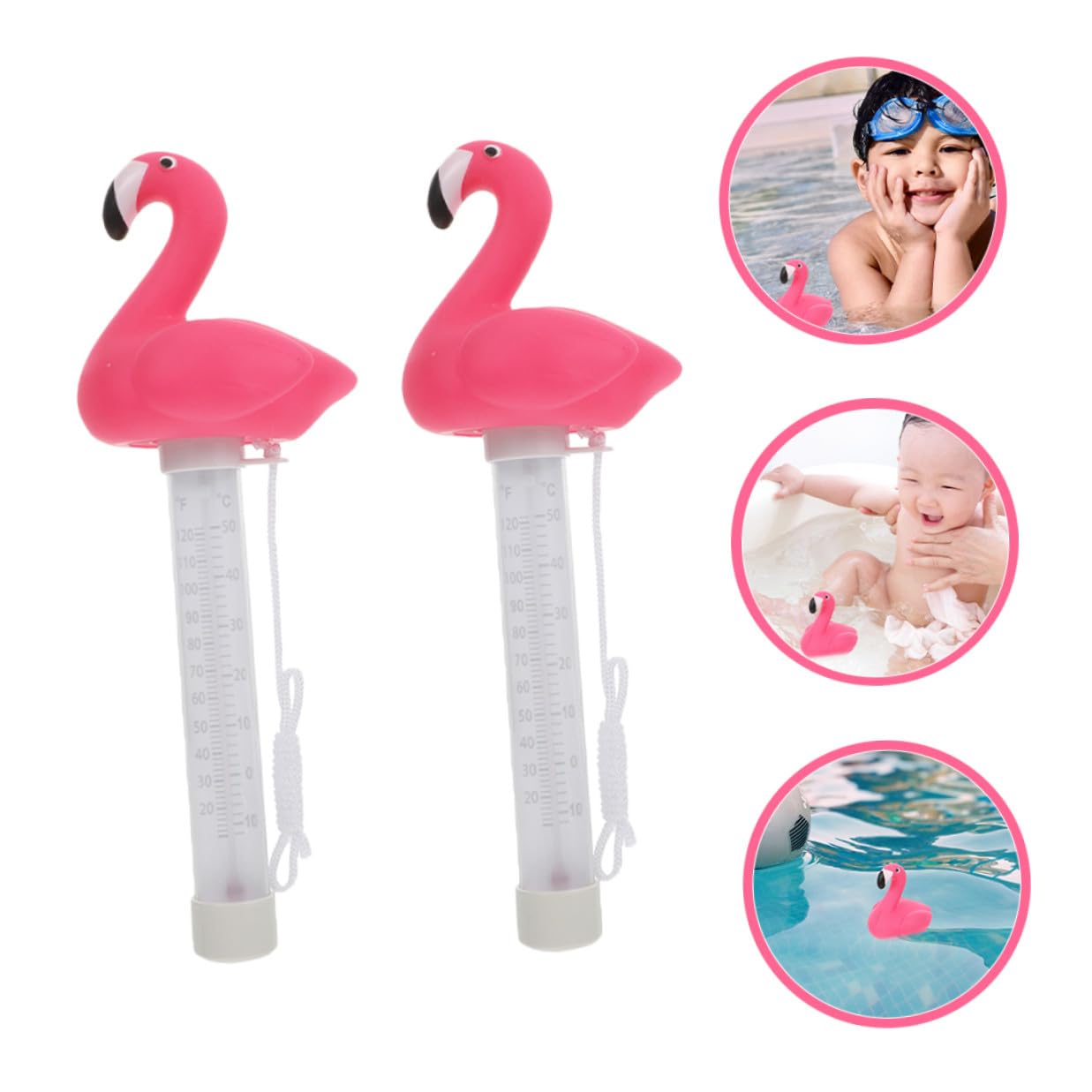 Floating Pool Thermometer 2pcs Set Flamingo Shape Water Temperature Measuring Tool for Indoor Outdoor Pools Spas Hot Tubs Cold Plunge Bath Use