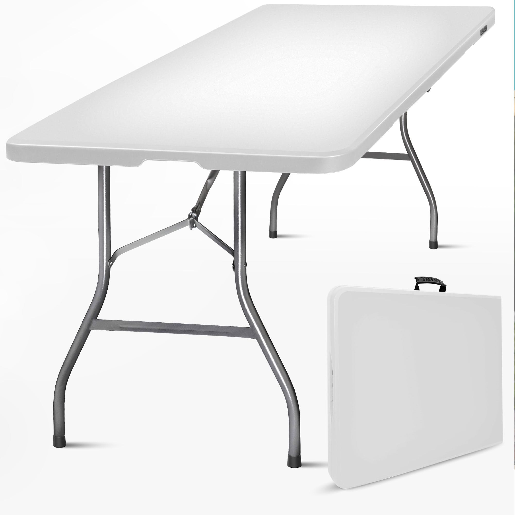 SKYLANTERN® Table Pliante 180x75x74 cm Rectangulaire Gris Clair - Table de Camping Pliante 8 Personnes Grand Largeur (75cm) - Table Pliante Exterieur en HDPE épais de 3 5 cm - Table de Jardin Pied