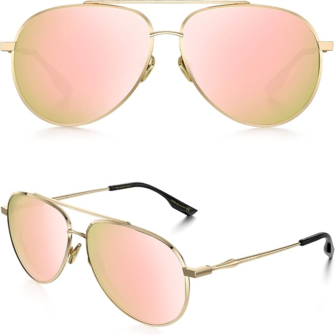 LUENX Aviator Sunglasses for Womens Polarized Pink Mirror UV 400
