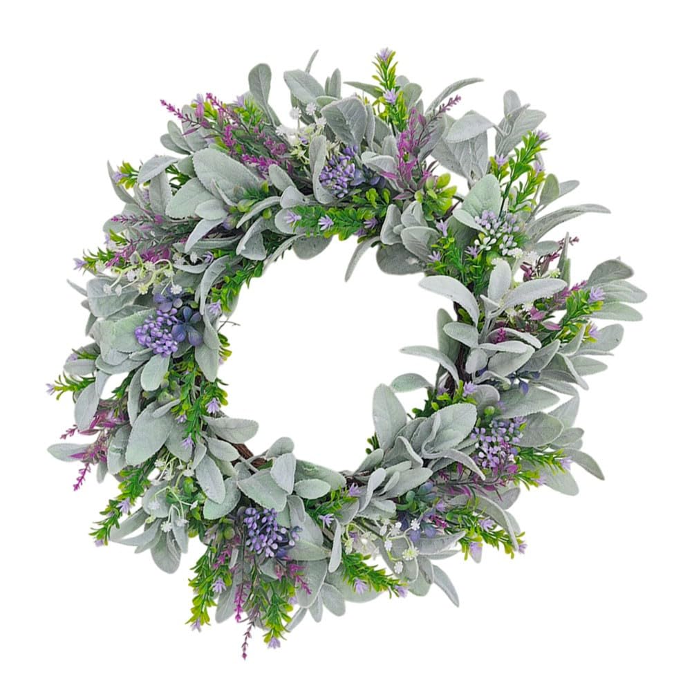 Ghirlanda di eucalipto artificiale, 45 cm, con lavanda, parte anteriore | Ghirlanda di eucalipto artificiale da 45 cm con accenti di lavanda, parte anteriore verde per decorazione porta per ingresso