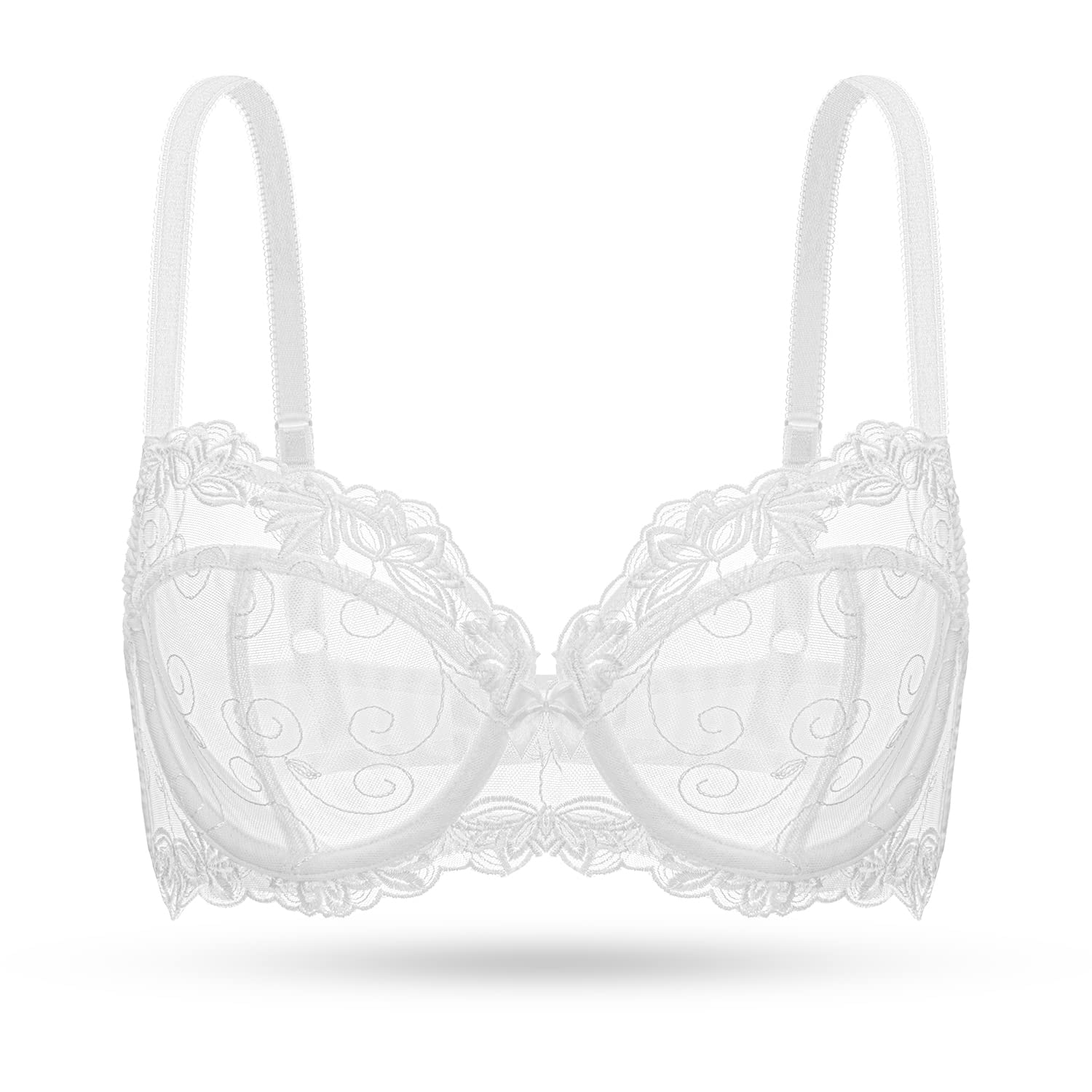 DeylloWomen's Lace Bra Plus Size Underwire Embroidered Unlined Bra(White,40G)