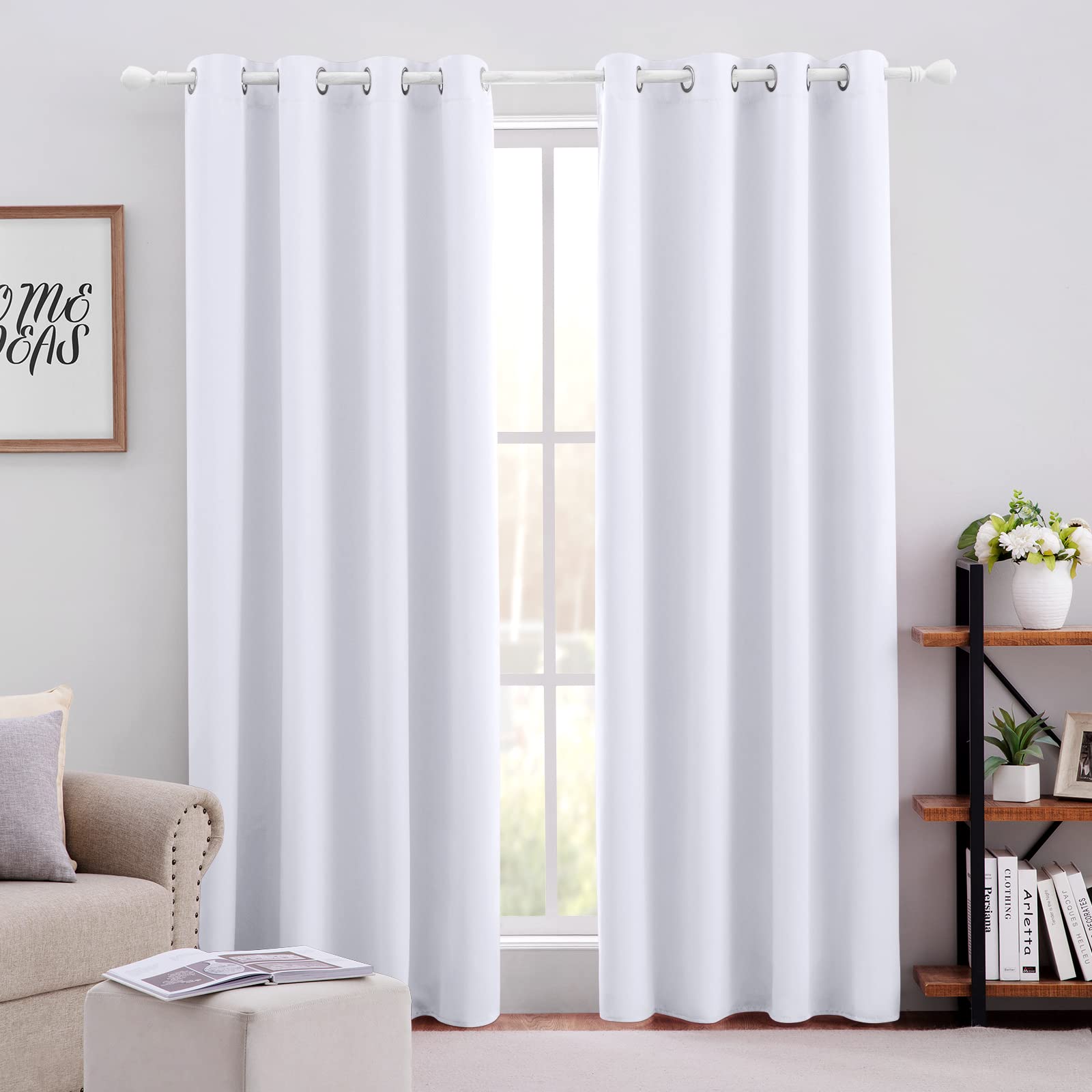HOMEIDEAS Greyish White Blackout Curtains