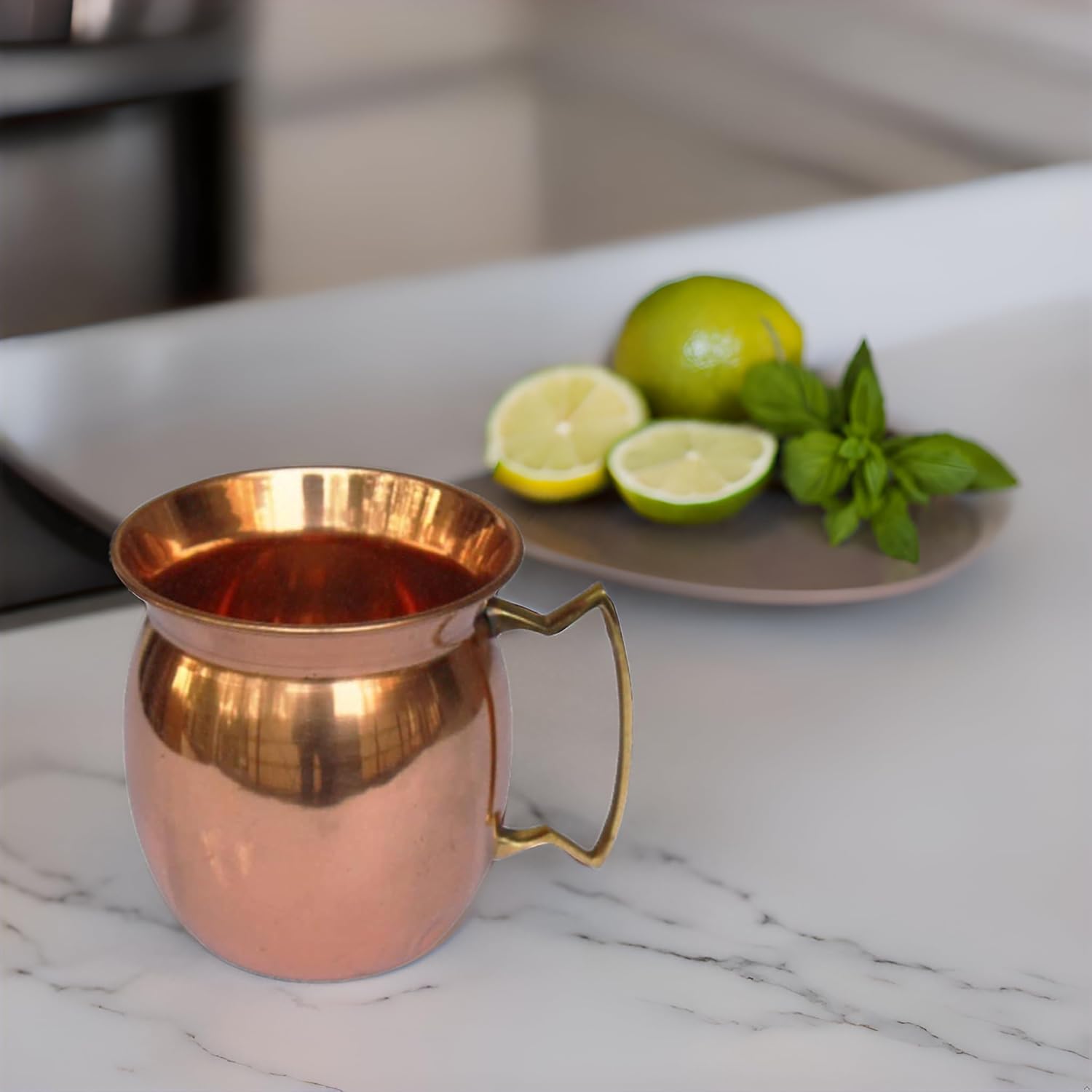 PARIJAT HANDICRAFT set of 4 Copper Mug Cup with Brass Handle Keep Healthy Drinks, Copper Mug with Brass unique design Handle.