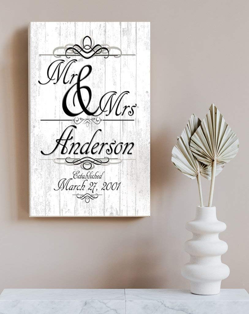 Mr & Mrs Wedding Gift Sign PERSONALIZED Family Name Established Sign Customized for Newlywed Couple EST. Date