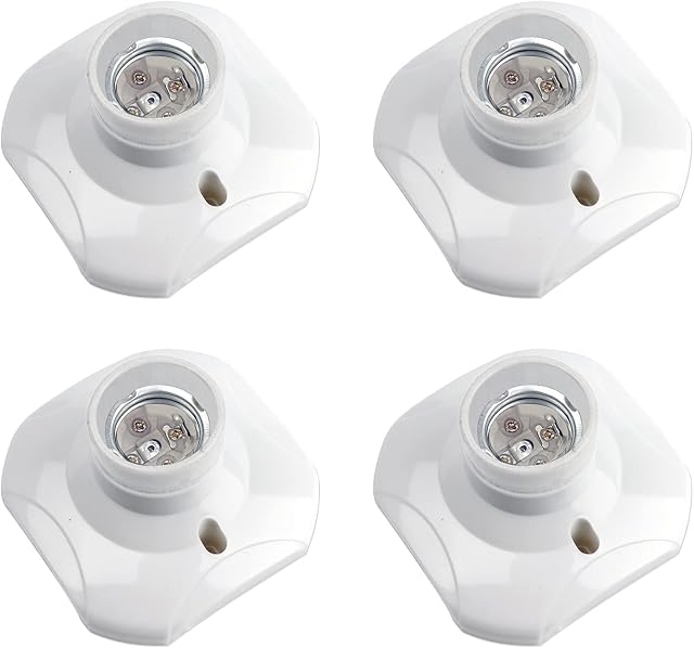 Akynite E27 Screw Light Bulb Socket Holder, E27 Lamp Holder Base, Edison Screw E27 Wall Socket, AC 220-250V, Ceiling Light Fitting, White, 4pcs