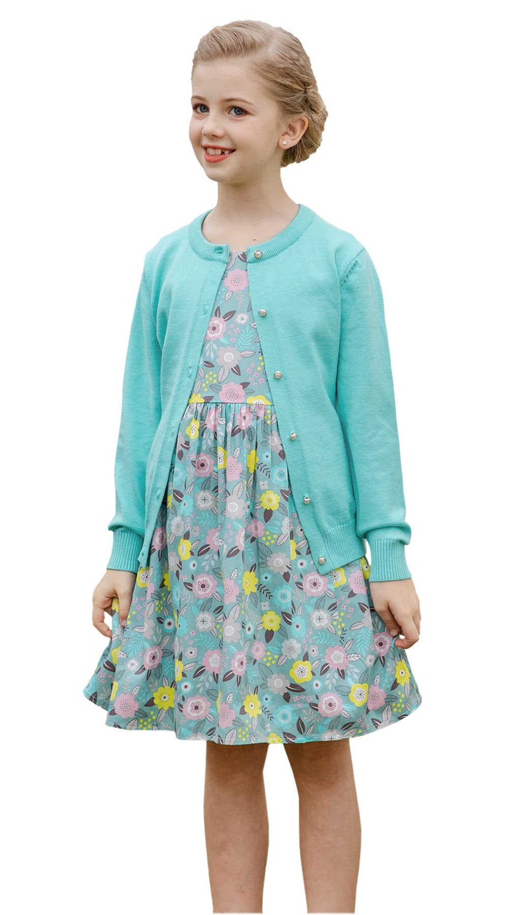 SMILING PINKER Cárdigan escolar de manga larga con botones y perlas para niñas, uniforme escolar