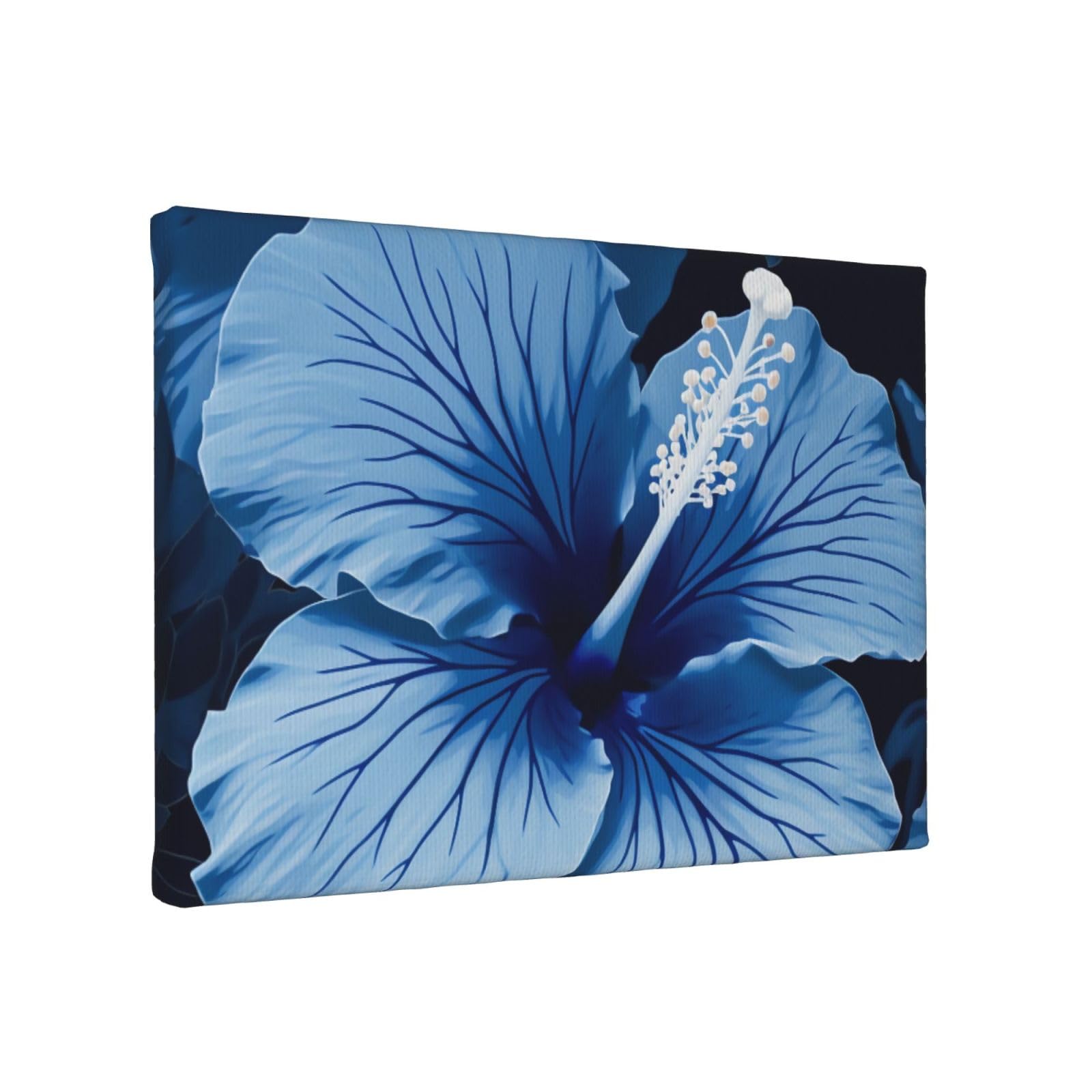 YKLJG Blue hibiscus Printed Wall Art Canvas Painting 30x20 CM Wooden Framed Picture Painting Artwork Prints for Bedroom Kitchen Home Office Decor