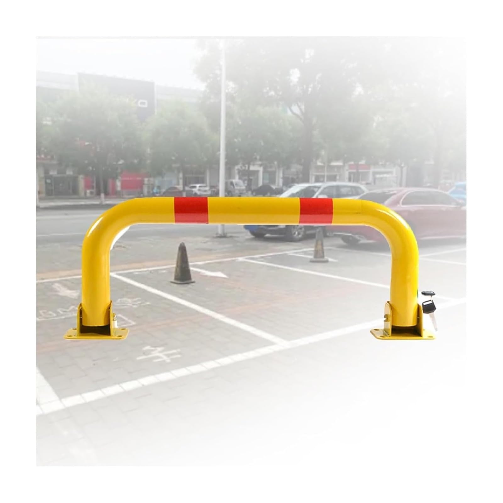 CWCQGH U Shape Security Bollards Car Blocker Parking Space Warning Posts, For Garage, Driveway (80x30cm)