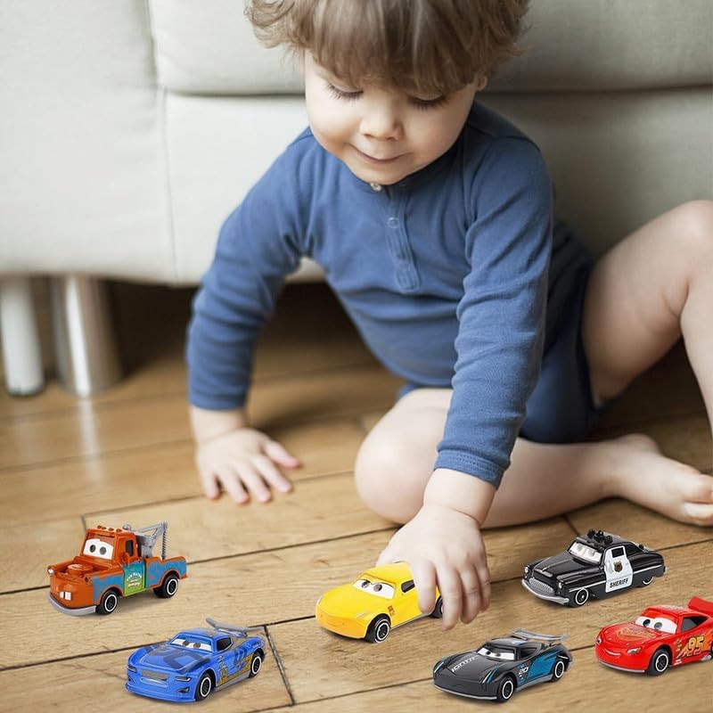 Image of Play Boy Set of 6 Mini Metal Car Model Diecast Metal Alloy Pullback Toy Vehicle with Openable Doors Light and Music Car for Kids (Multicolor)