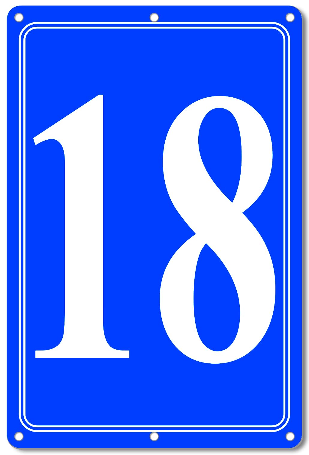 i-CowFun Premium Aluminum Number Signs 18, Metal 12" X 8" Blue Numbered Signs Outdoor for Parking Lots, Floor, Dock, Court, Aisle, Field, High