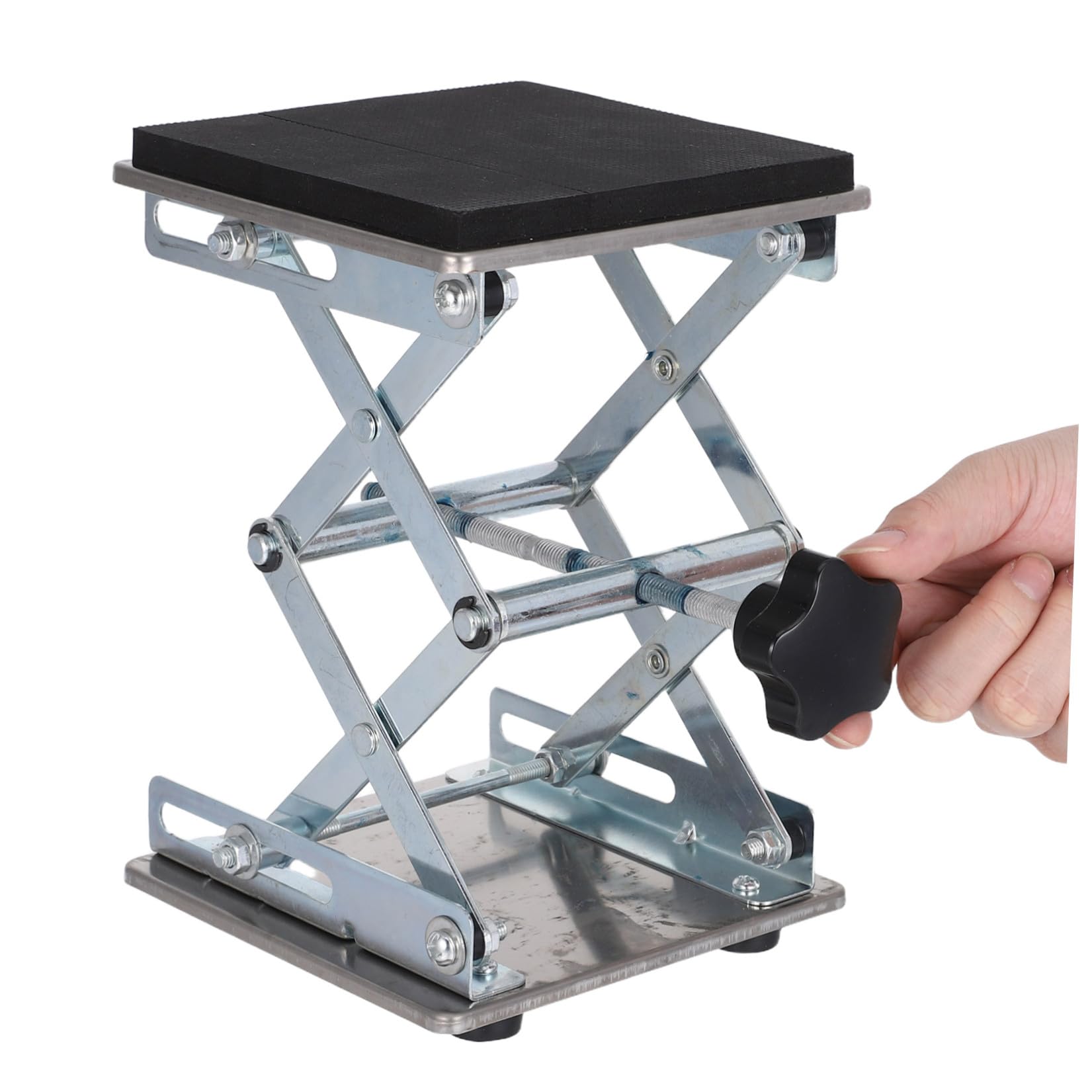 Mini Gato de Tijera de Laboratorio de Acero Inoxidable 6x6 Pulgadas | Altura Ajustable 70 a 260mm, Superficie Amplia para Matraces y Dispositivos de Laboratorio