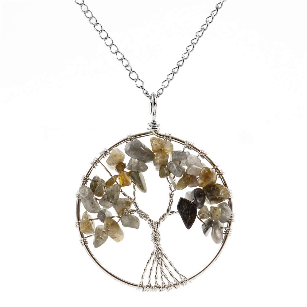 Tree Of Life Gemstone Pendant Necklace - 26 Inch Citrine Healing Crystal Chakra Jewelry For Women & Men