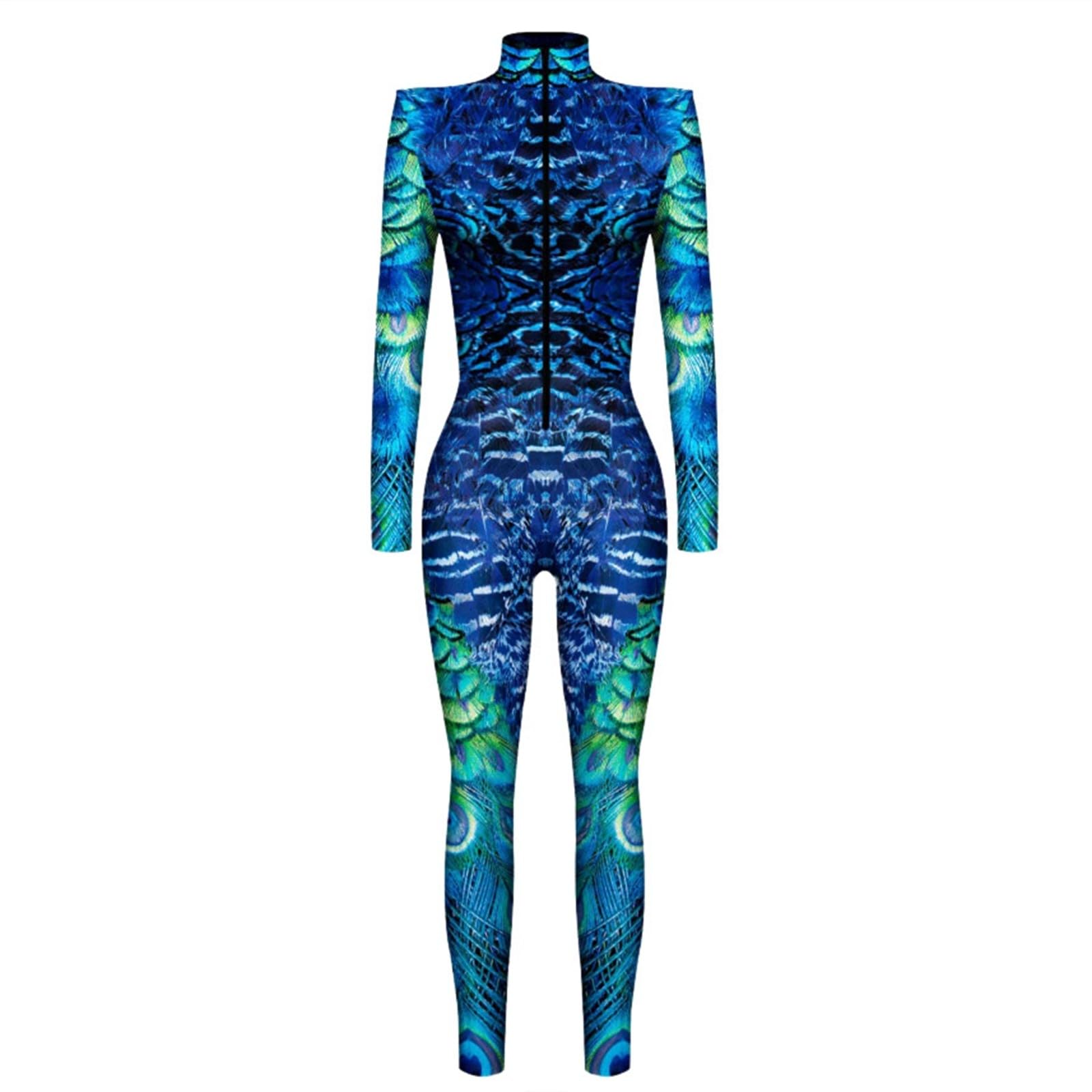Generisch Damen Playsuit Festival Bedruckte Cosplay Jumpsuit Slim Fit Langarm Sport Bodysuit Yoga Overall Eng Einteiler Ganzkörperanzug Stretch Rollenspiel Leotard Karneval Kleidung