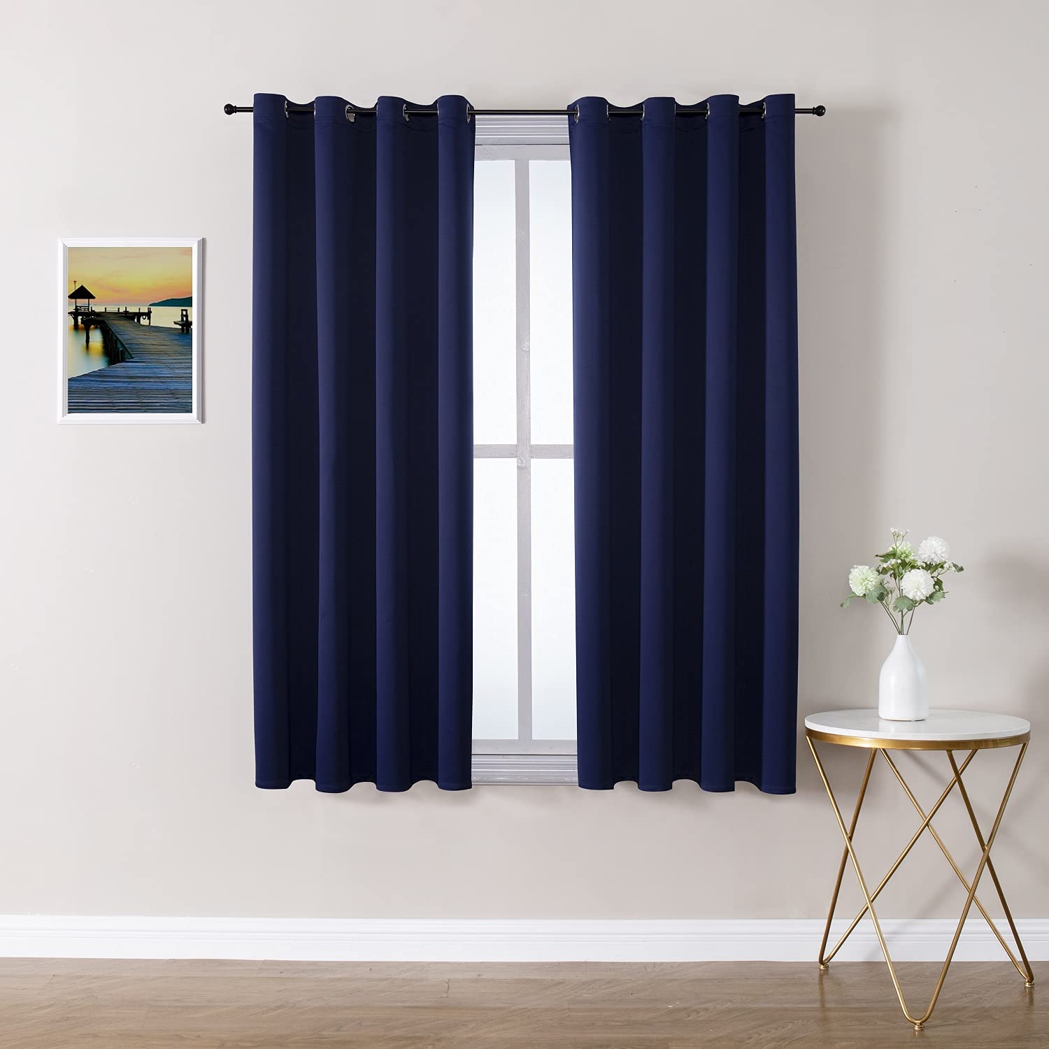 ChrisDowa Grommet Blackout Curtains for Bedroom and Living Room - 2 Panels Set Thermal Insulated Room Darkening Curtains (Navy Blue, 52W x 45L) | 2 Panels Set, Thermal Insulated, Light Blocking, Room Darkening, Grommet, Window Treatment Drapes, Navy Blue, 52 x 45 Inch