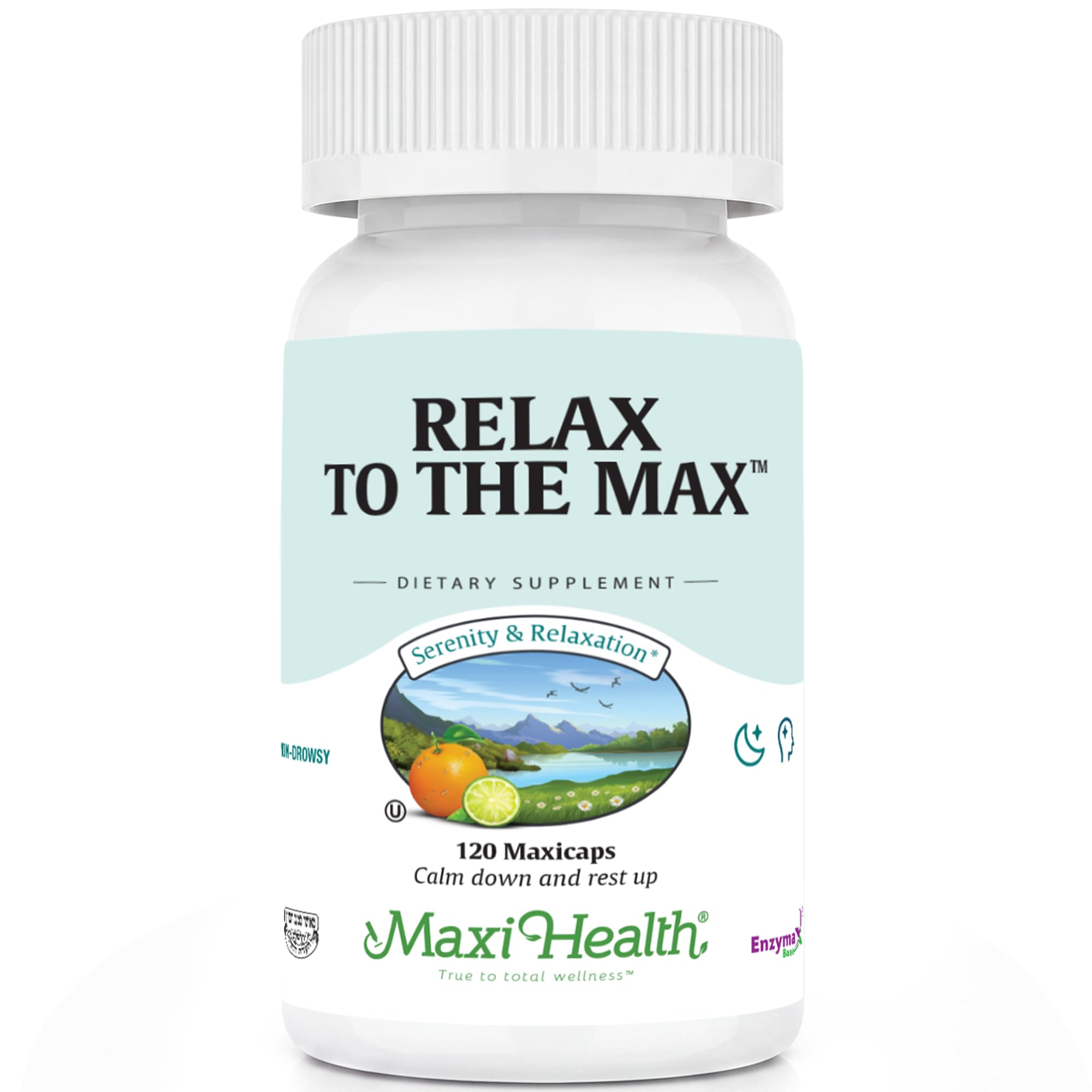 Maxi Health - Relax to the Max Stress Relief Formula (120 Count) Capsules de soulagement de l'humeur avec vitamine C, calcium, L-Theanine, L-Taurine & Amino Acides - Tous les suppléments naturels de calmant et de relaxation