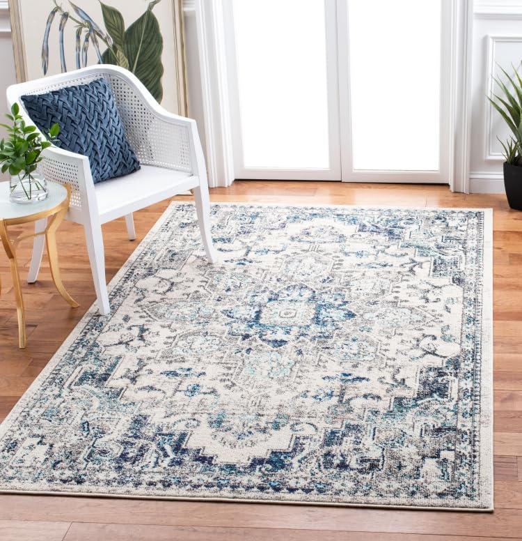 Safavieh Distressed Rug for Living Room Dining Room, Bedroom - Madison Collection, Short Pile, in Ivory and Grey, 90 x 150 cm - Image 2