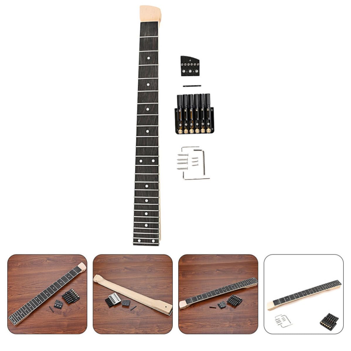 CLISPEED Unlackierter Gitarren Ersatzhals und 6 saitiger Gitarrenbrücke Satz und Metall Kompakt mit Glatter Oberfläche für E gitarren Reparatur und Selbstgemacht