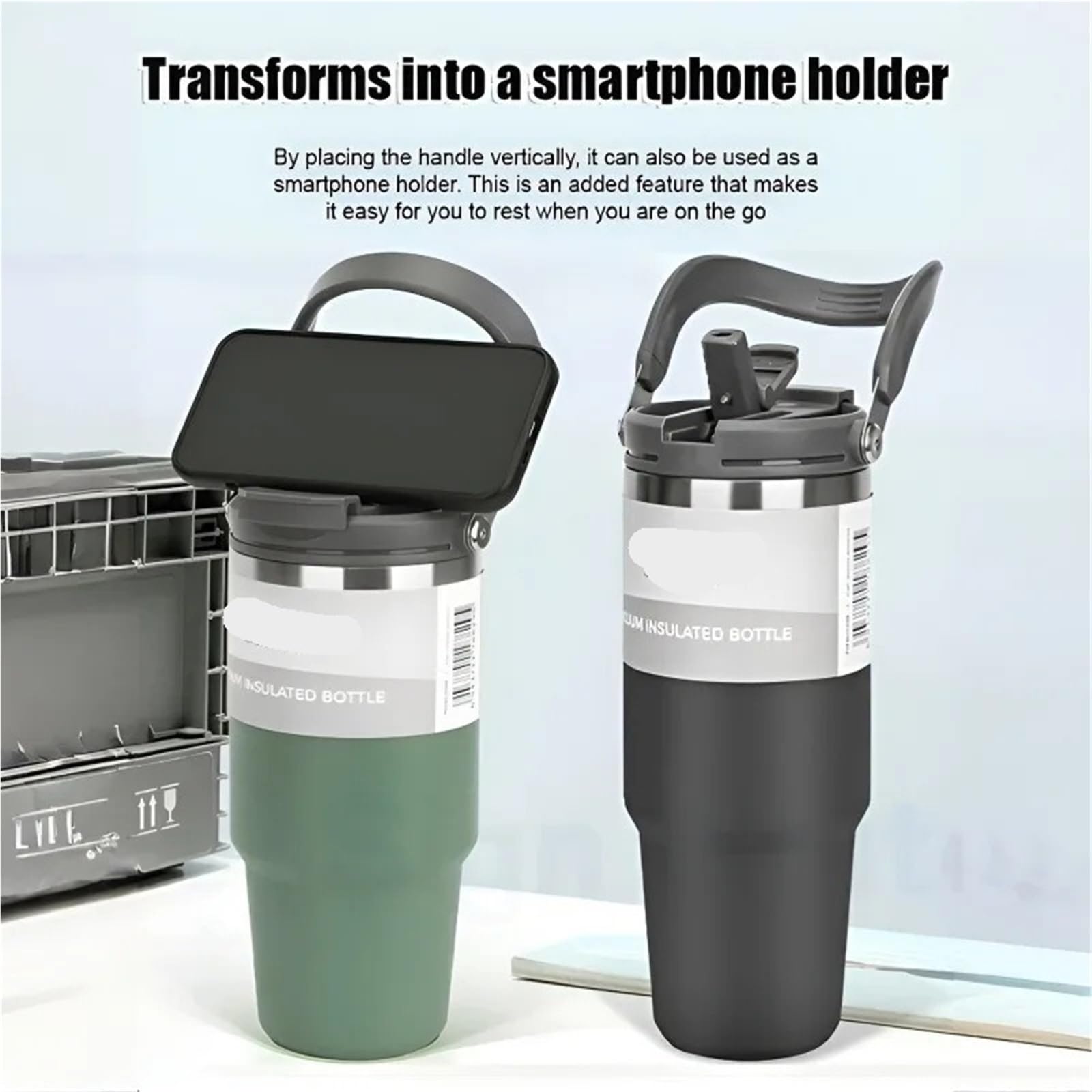 Trinkflasche sport Thermobecher fürs Auto, extra großes Fassungsvermögen (900/1200 ml), Edelstahl, tragbar, for Outdoor-Aktivitäten und Sport für den Außenbereich(30oz900ml,White)