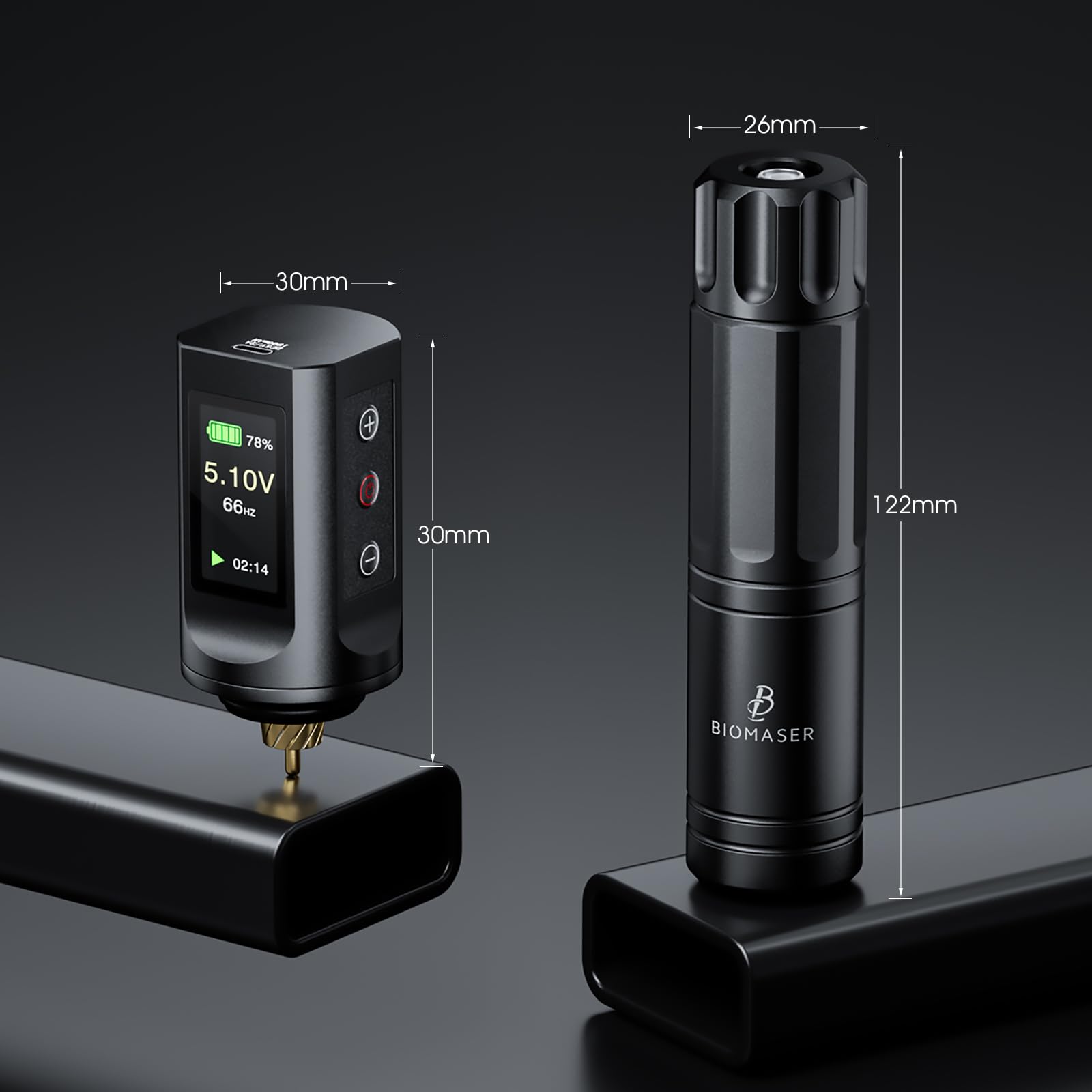 Biomaser Set di macchine senza fili con batteria da 1900 mAh | Penna rotante senza fili, 20 aghi, 10 bottiglie di inchiostro, accessori completi per principianti e artisti