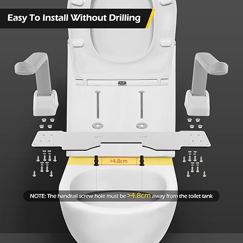 Miniatura 6 de Dyna-Living Rieles de seguridad para inodoro, marco de seguridad para inodoro con soporte de carga de 480 libras, con reposabrazos de aleación de
