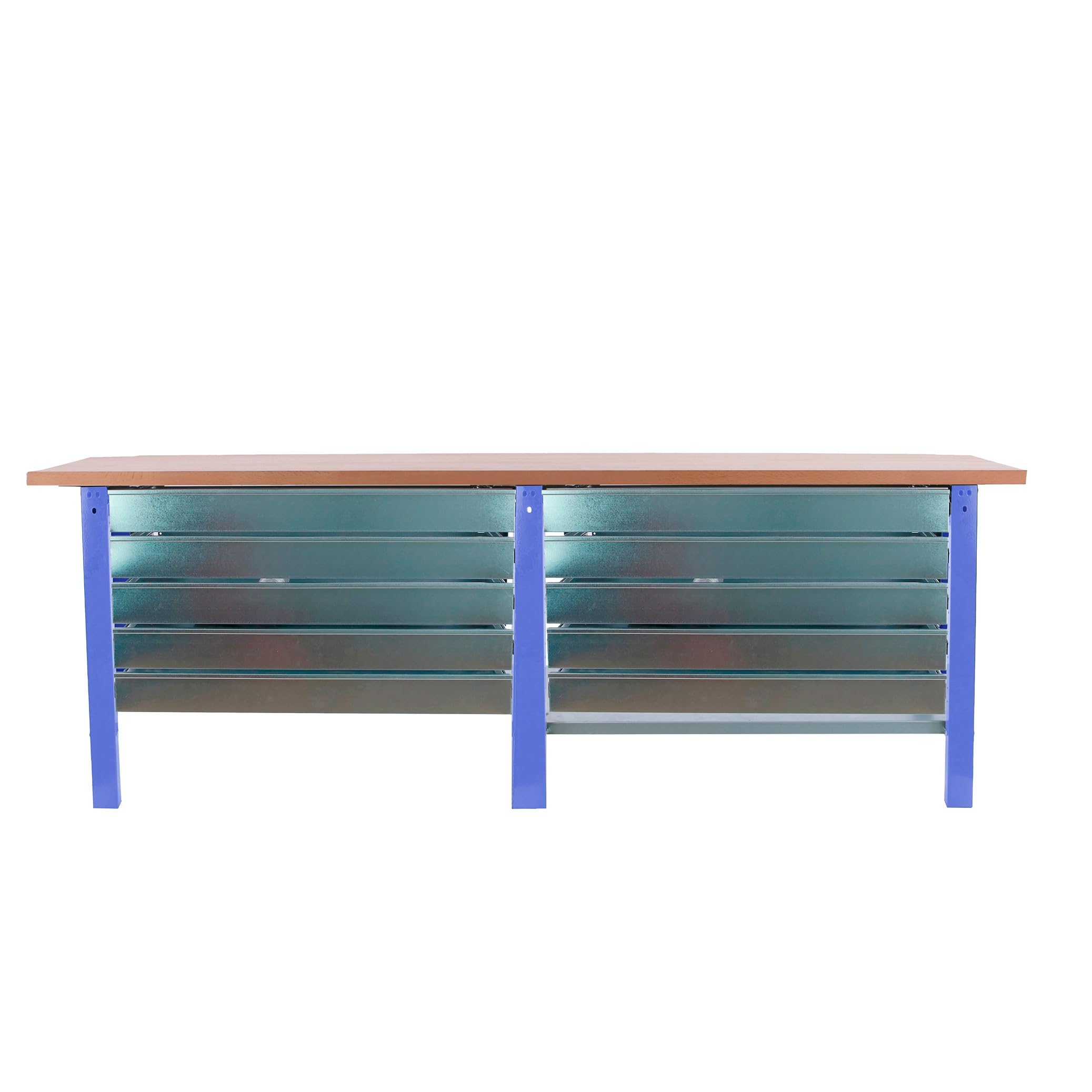SimonRack Banco de Trabajo Taller Doble, Capacidad Carga 1000 kg, 865x2600x750 mm, 10 Cajones, Mesa de Trabajo, Azul/Haya - BT6 PRO