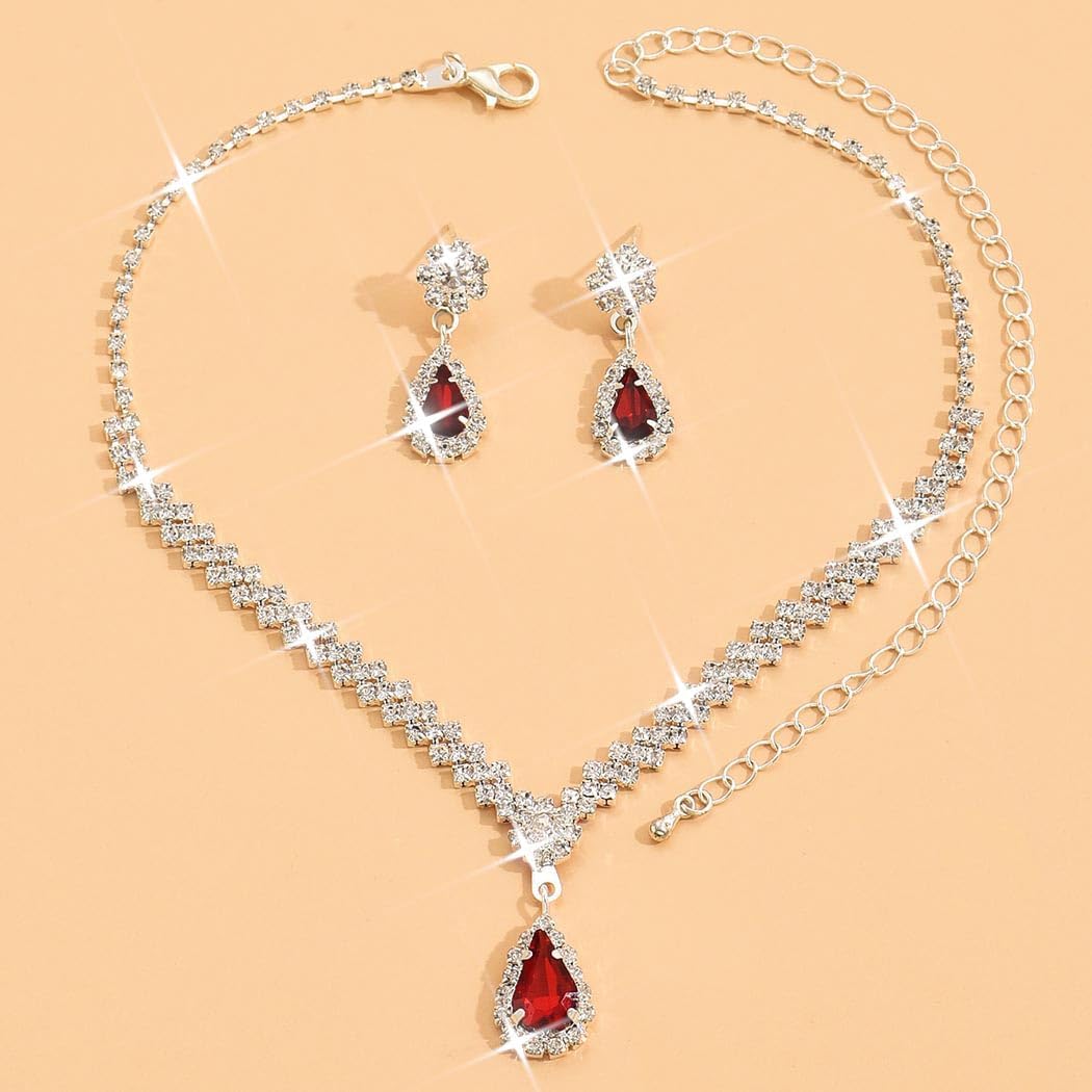 Unicra Rhinestone Bridal Wedding Jewelry Set Silver Crystal Necklace Earrings Sets Formal Costume Jewelry for Women and Brides - Image 2