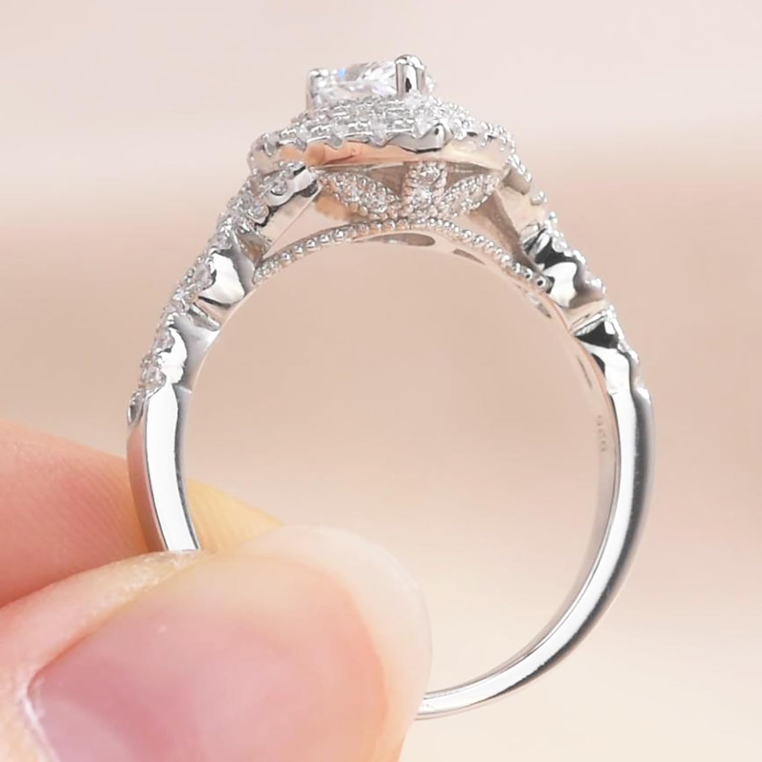 Newshe Jewellery Cubic Zirconia Wedding Rings for Women 925 Sterling Silver Engagement Bridal Ring Set Pear White Promise Anniversary Band Size 4-13