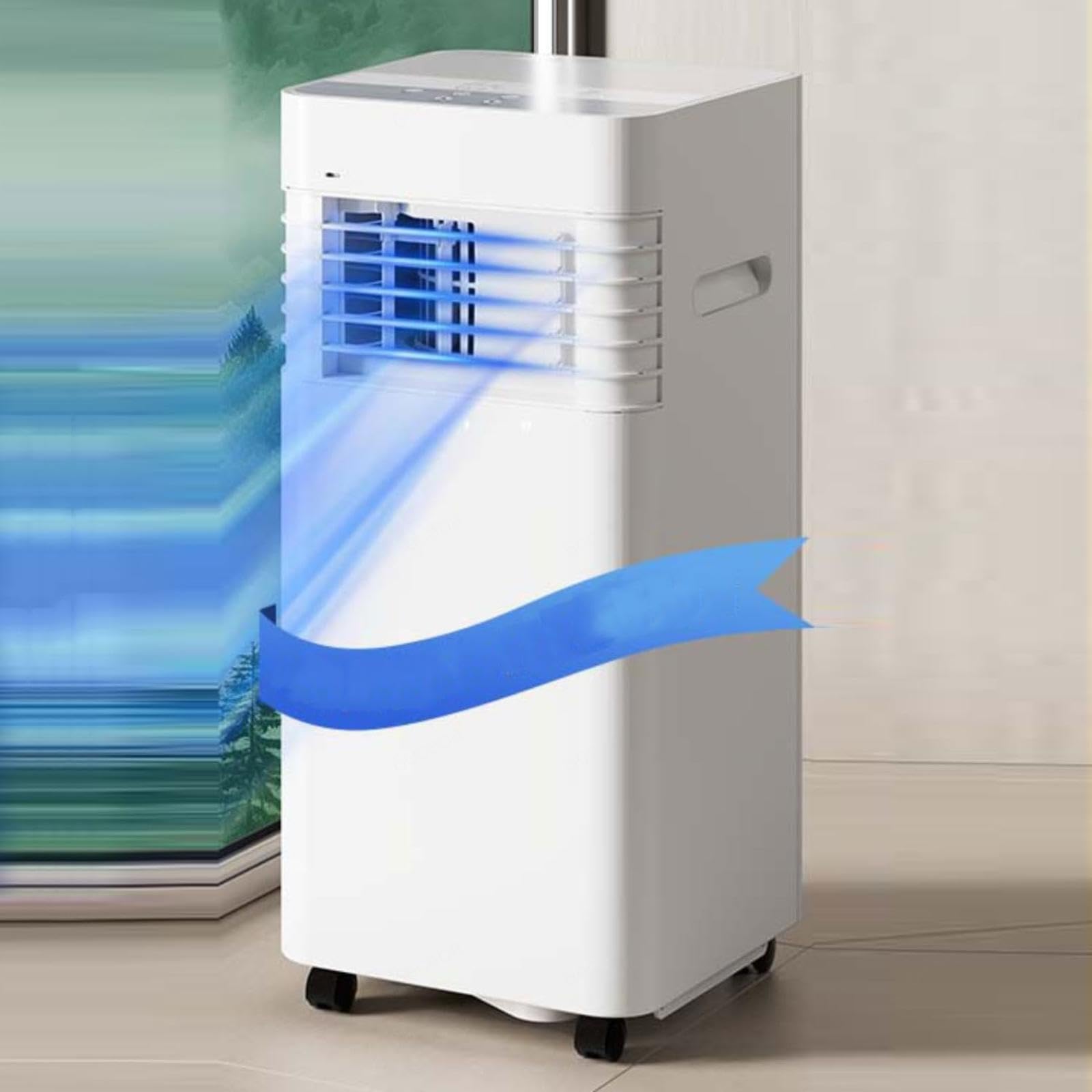 Wessleco White Portable Air Conditioner 8000 Btu, Ac Cooling Fan & Dehumidifier With 24H Timer, Window Kit, 2 Speeds, Covers Up To 300 Sq.ft,1200W