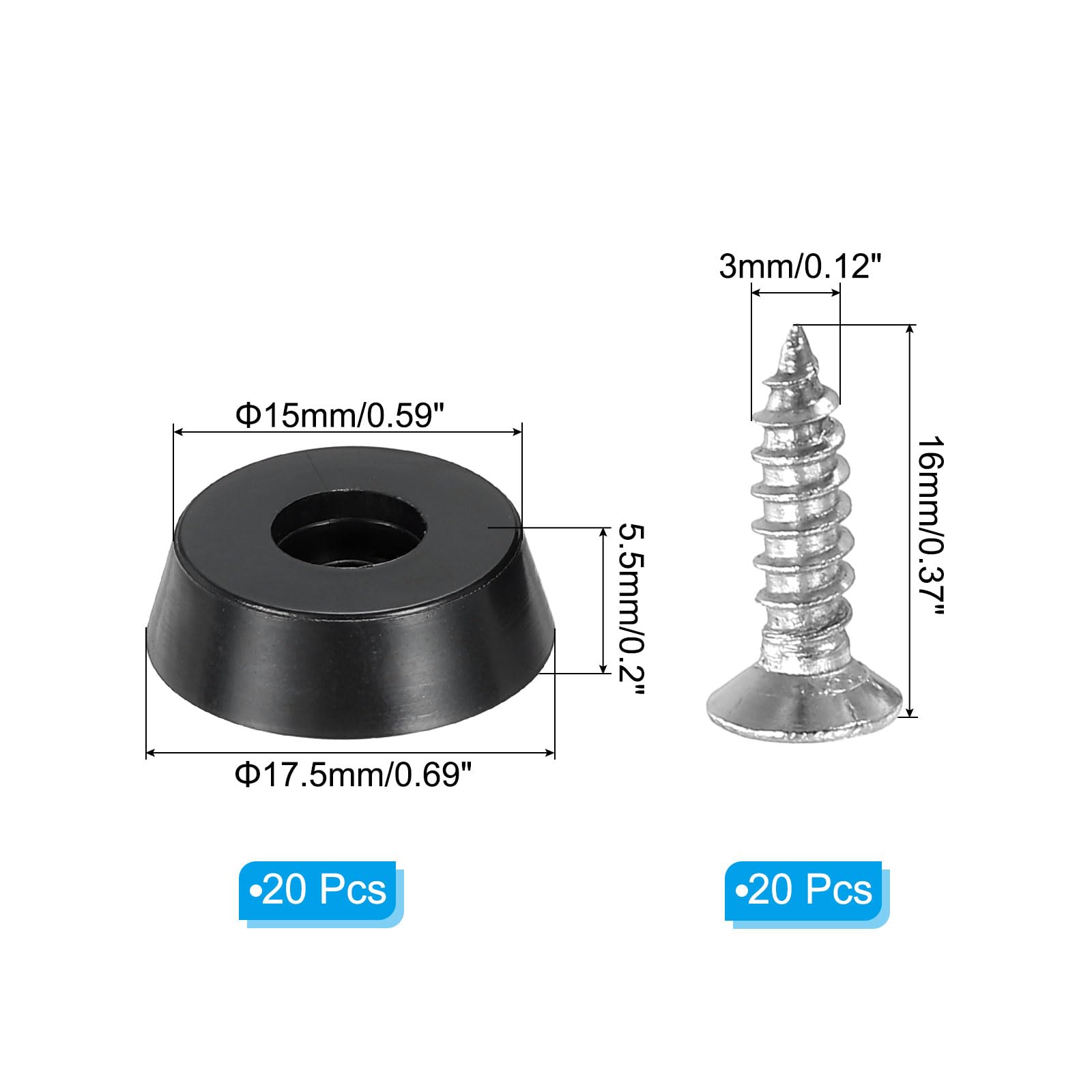PATIKIL Cutting Board Feet,20 Pieces Non Slip Rubber Feet Bumpers with 304 Stainless Steel Screws for Cutting Board Furniture Chairs Desks 0.69"Wx0.22"H - Image 2