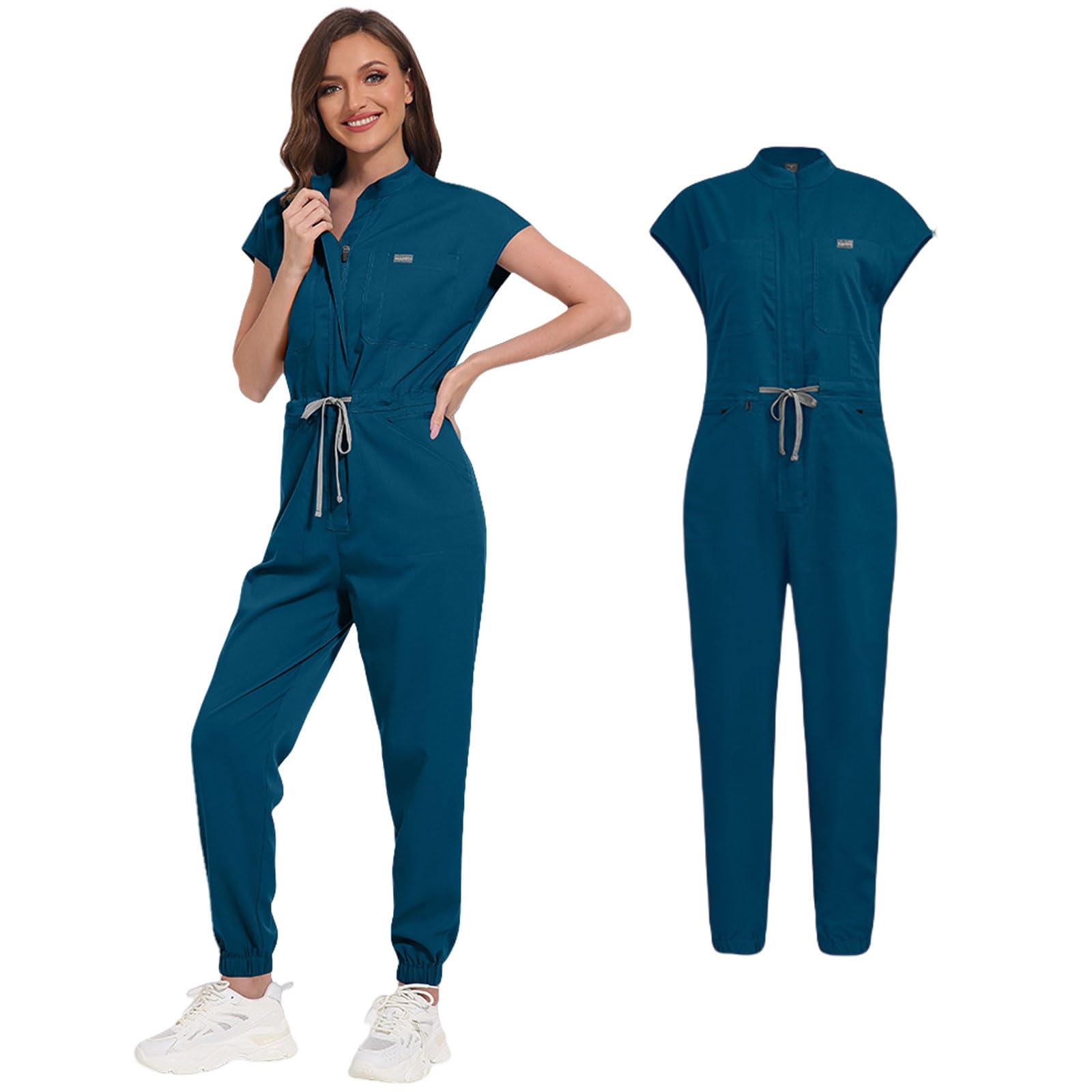 SOEDZUNG Women's Scrubs Jumpsuit - Soft Stretch Medical Scrub Set with Pockets, Comfortable Nurse & Doctor Workwear