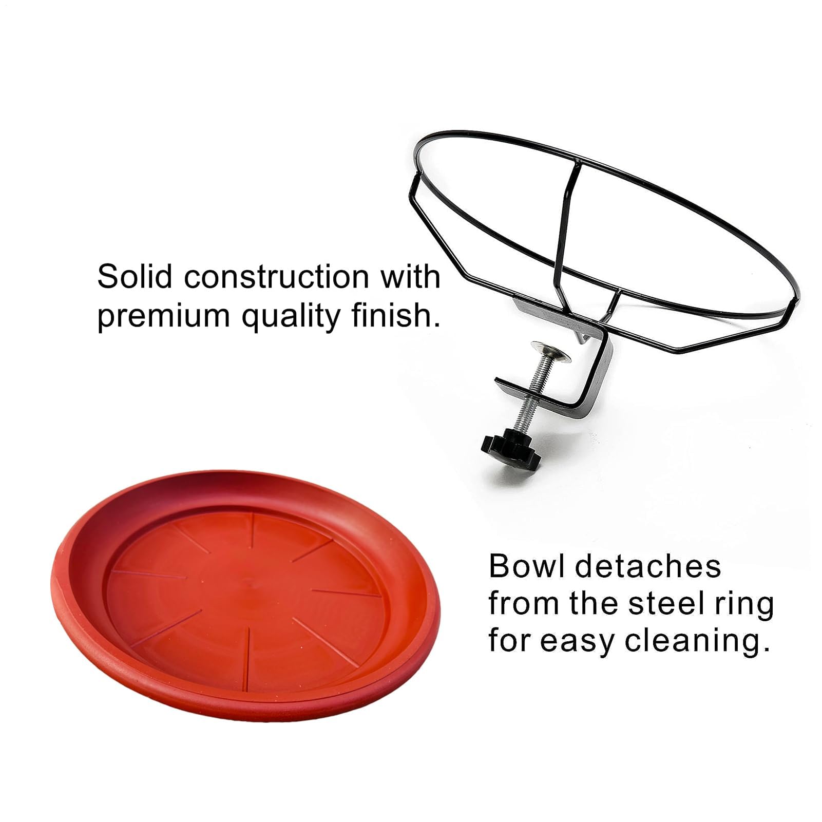 Baño para pájaros – Comedero desmontable ajustable de 26 cm para vallas y barandillas, ideal para jardines al aire libre, porches y patios traseros