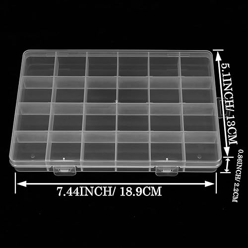 Miniatura 6 de Caja organizadora de plástico transparente con 24 rejillas, contenedor de almacenamiento con compartimento fijo para manualidades, cuentas, joyas,
