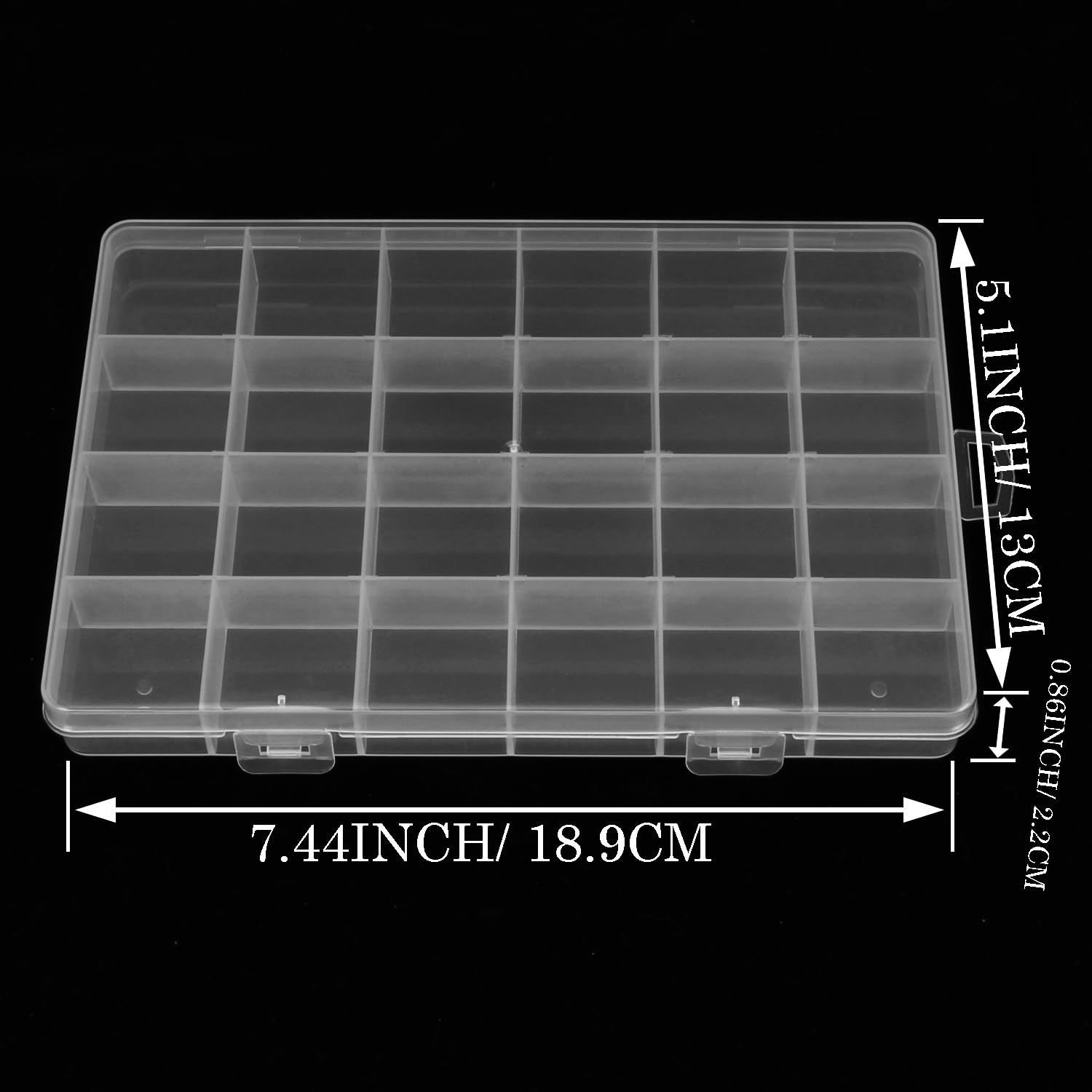 Paquete de 2 cajas organizadoras de plástico transparente con 24 rejillas para manualidades, cuentas, joyas, piezas pequeñas, 7.4 x 5.1 x 0.86 pulgadas