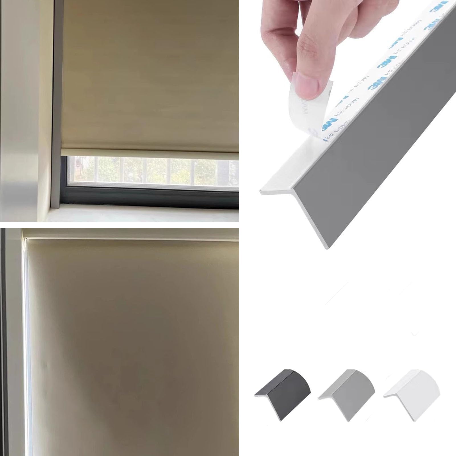 Light Gap Blockers L-shaped PVC Curtain Light Blocking Strips for Roller Blinds, 20-79 in Length Blackout Light Blockers Side Tracks, Custom Door Edge Rail Strip(Gray,20in/51cm)