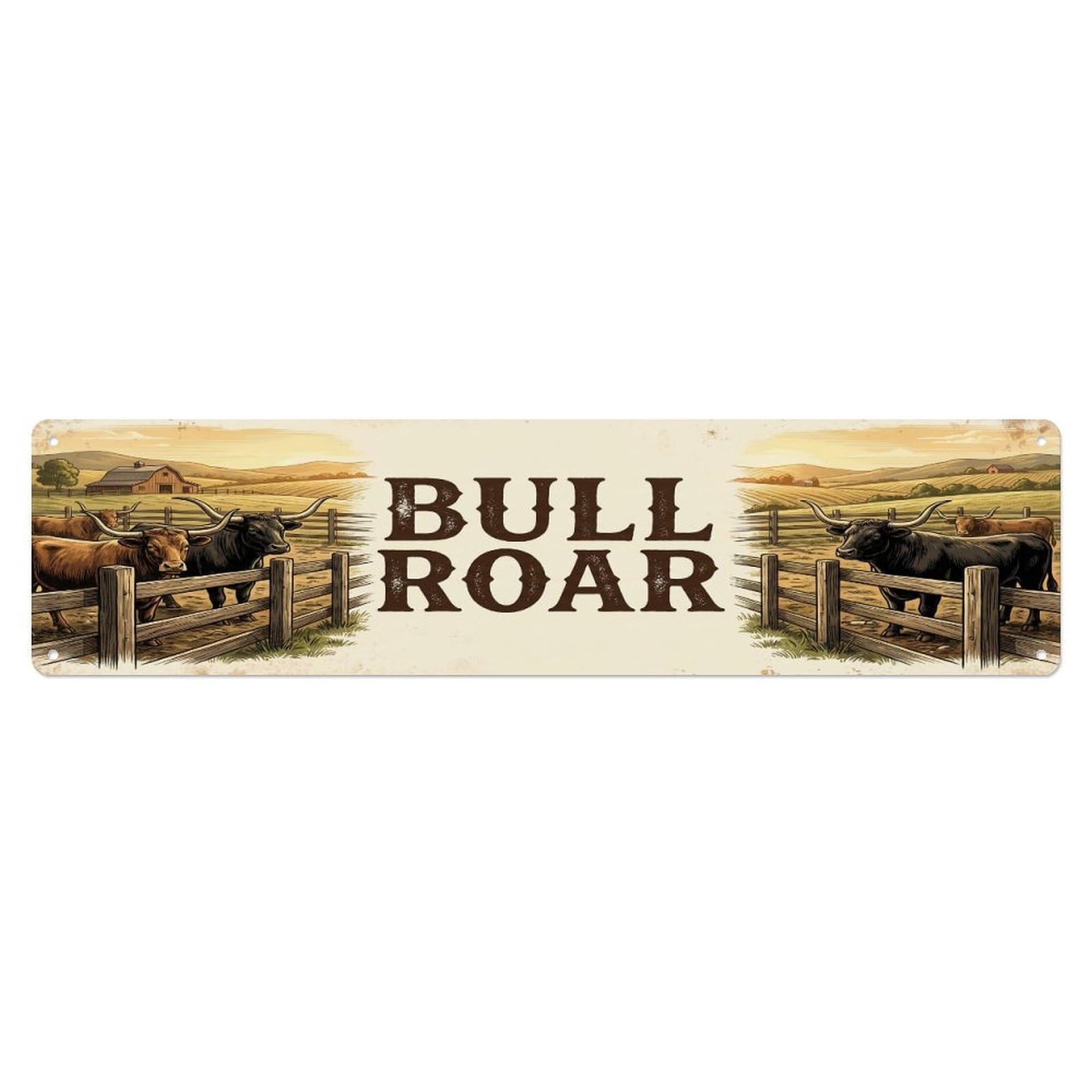 Vintage Pen Roar Bull Farmhouse Funny Bull Backyard Farm Metal Tin Sign Plaque Wall Decor for Cafe, Club, Garden Metal Poster 4x16Inch