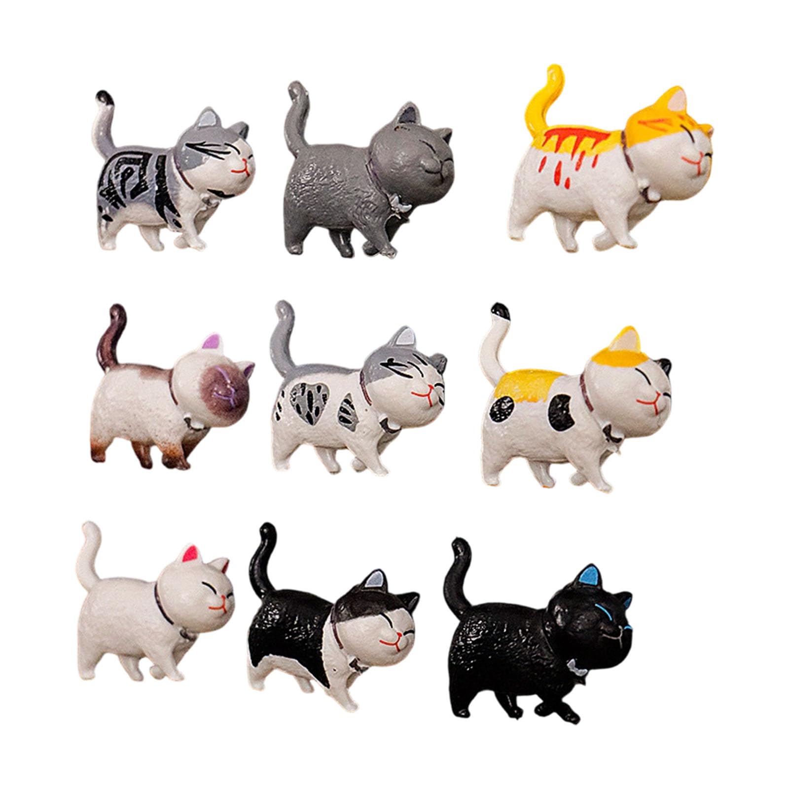 Elnwnnkc 9PCS Funny 3D Cats Shape Fridge Magnets Cartoon Resin Animal Miniature Figurine Decoration for Refrigerator Ornaments Resin Animal Fridge Decors